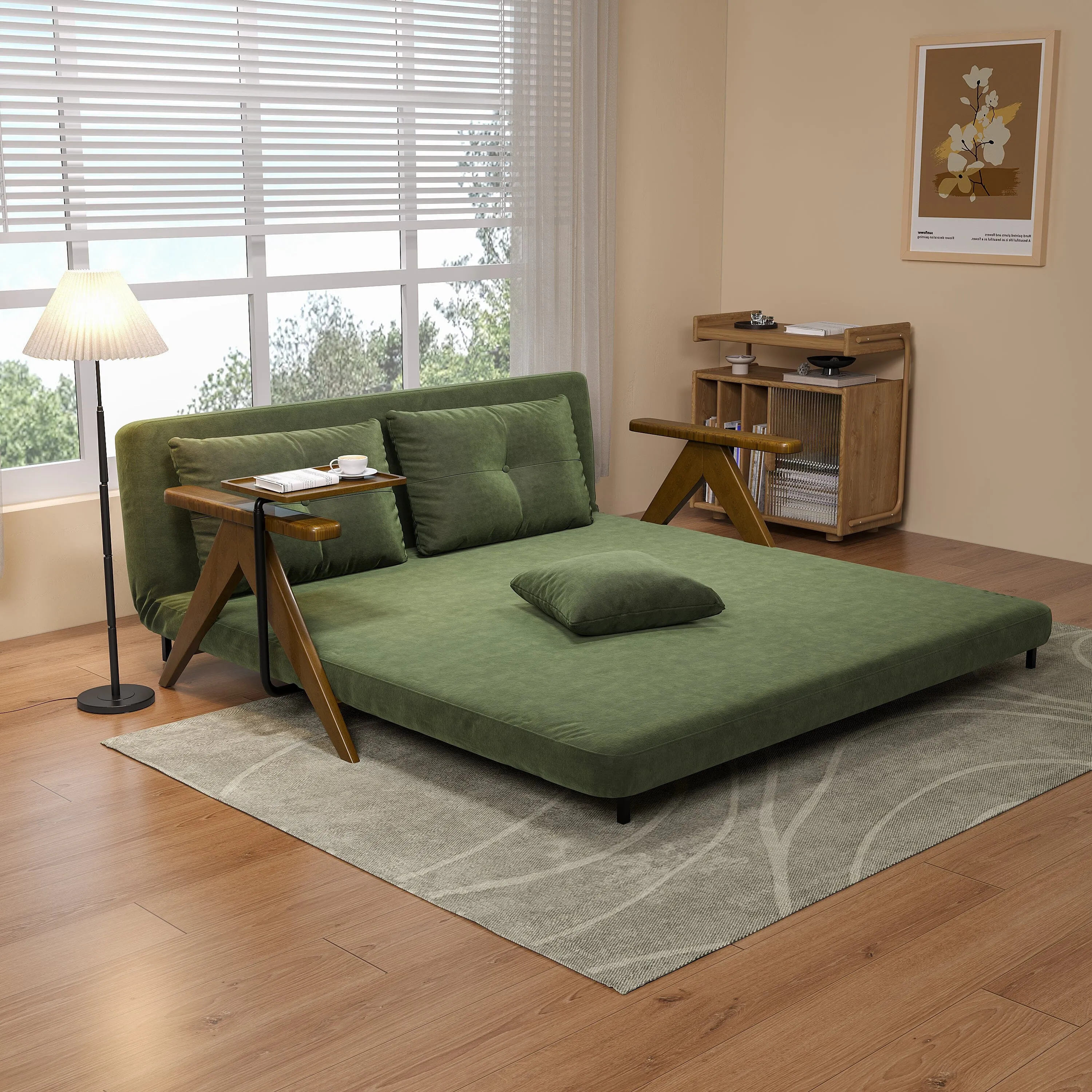 3-Mode Foldable Sofa Bed - Matte Fabric