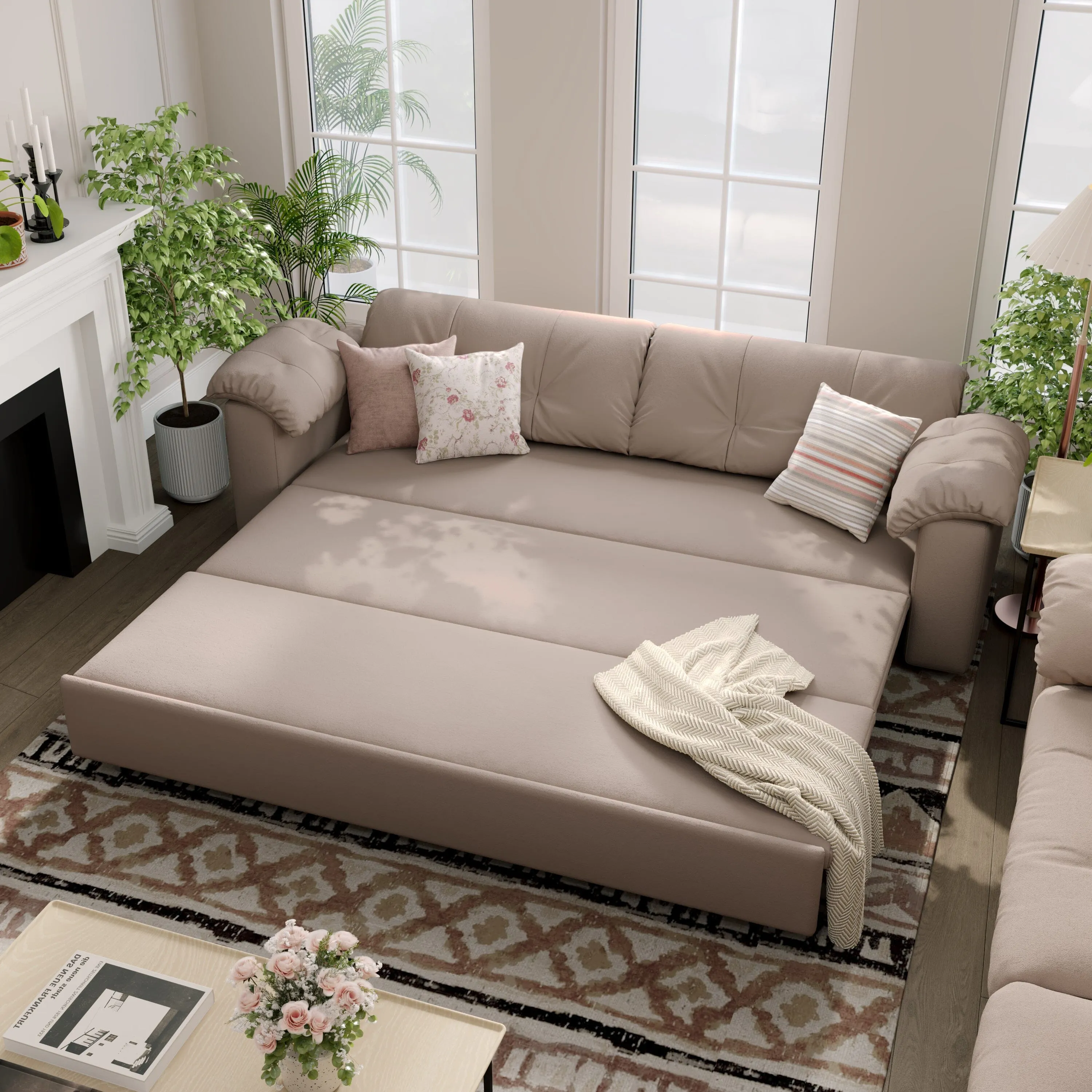 3-Seater Sofa Bed with Storage - Matte Fabric
