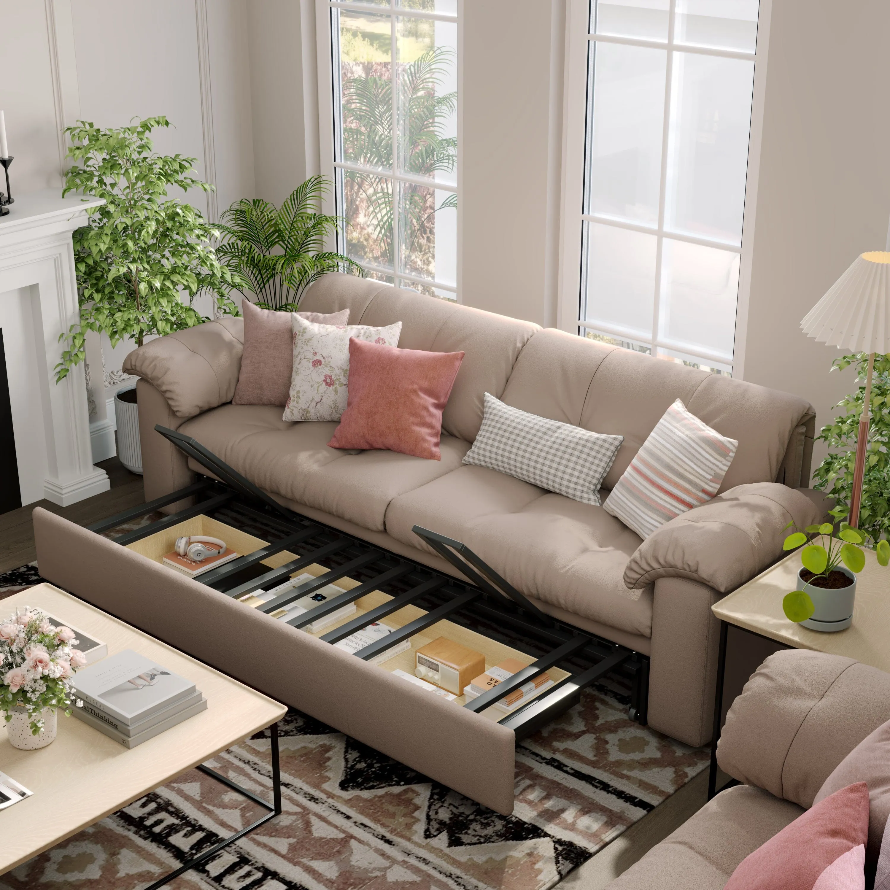 3-Seater Sofa Bed with Storage - Matte Fabric