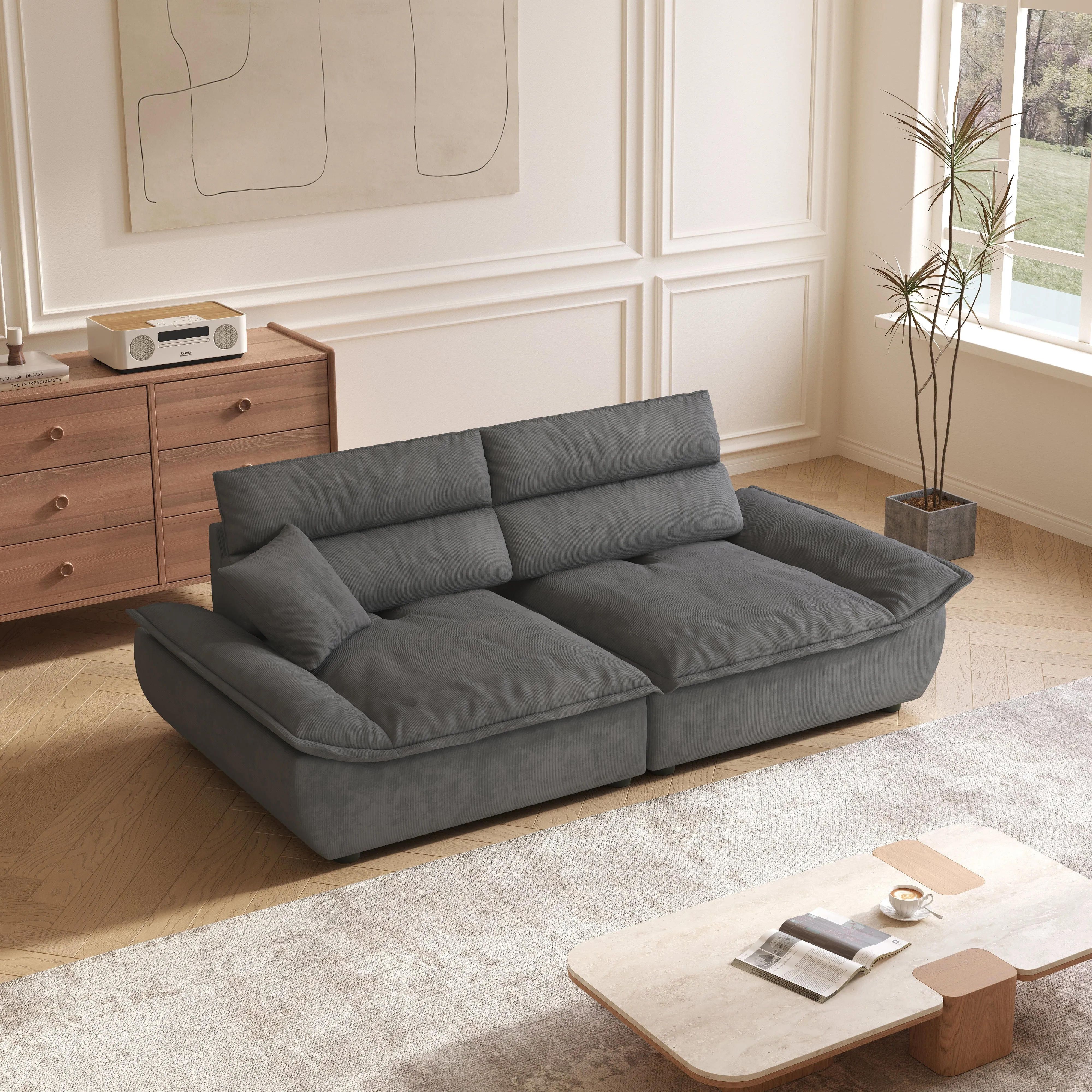 Adjustable Backrest Sofa - Green, Corduroy