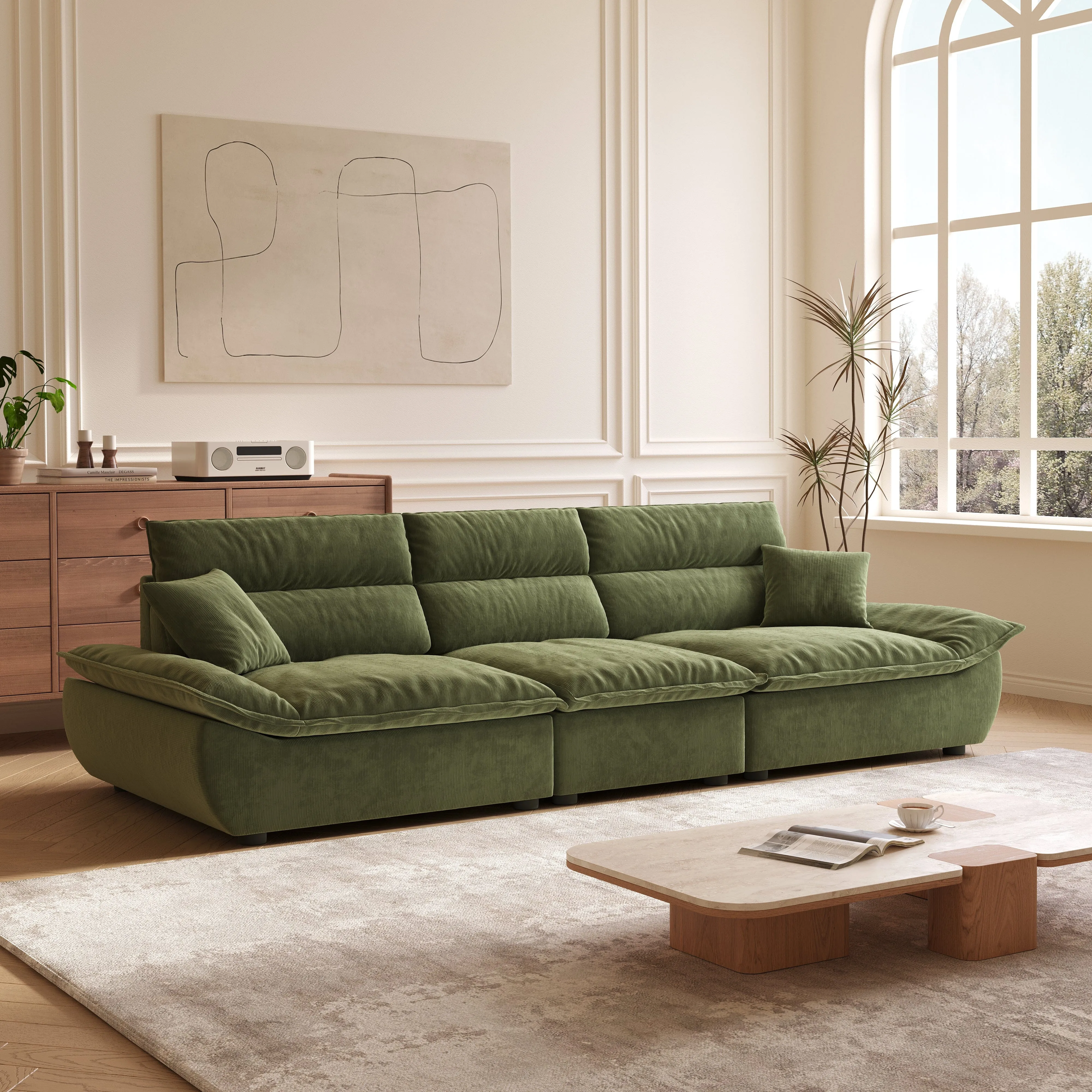 Adjustable Backrest Sofa - Green, Corduroy