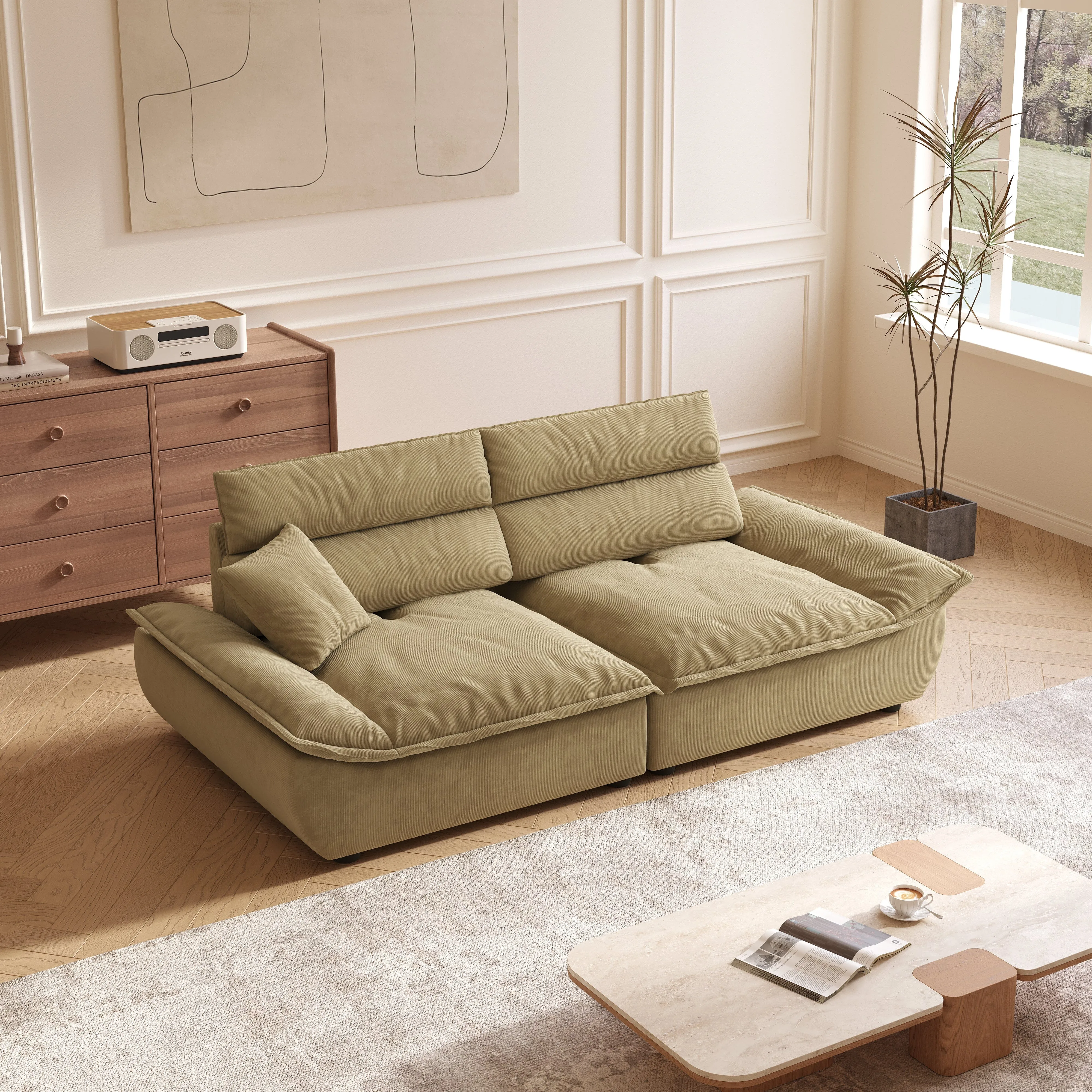 Adjustable Backrest Sofa - Green, Corduroy