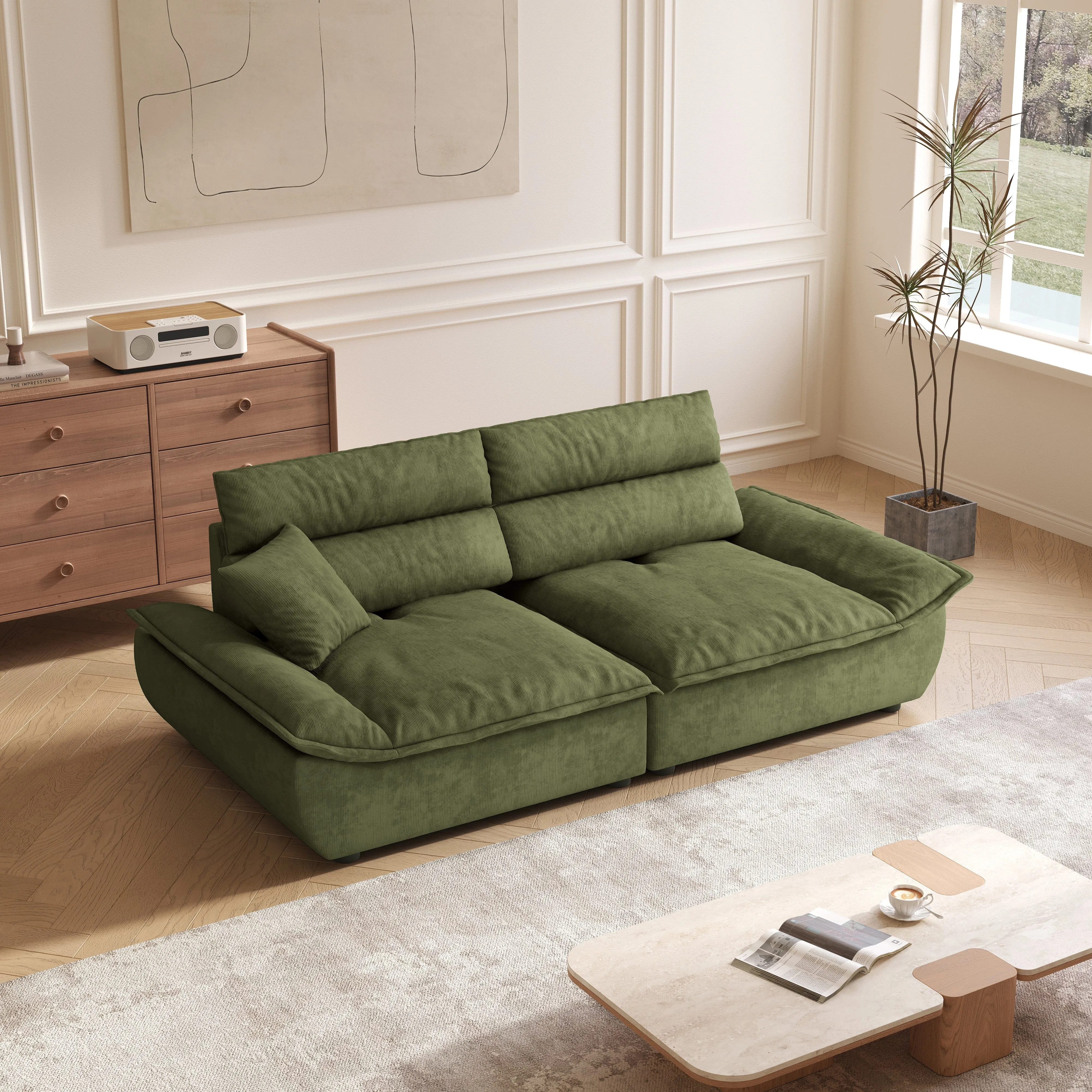 Adjustable Backrest Sofa - Green, Corduroy image