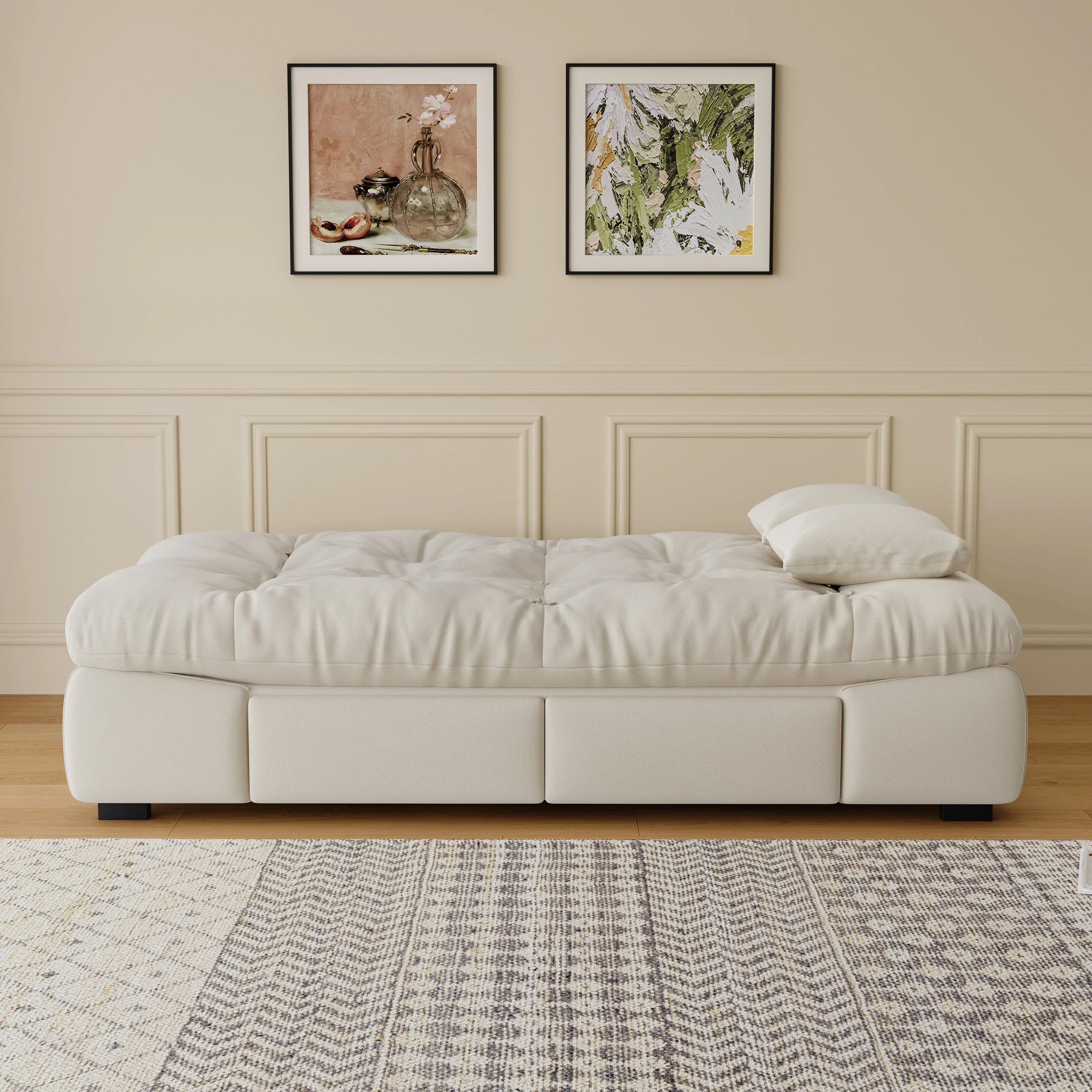 Double Folding Sofa Bed with Storage - Beige, Velvet image