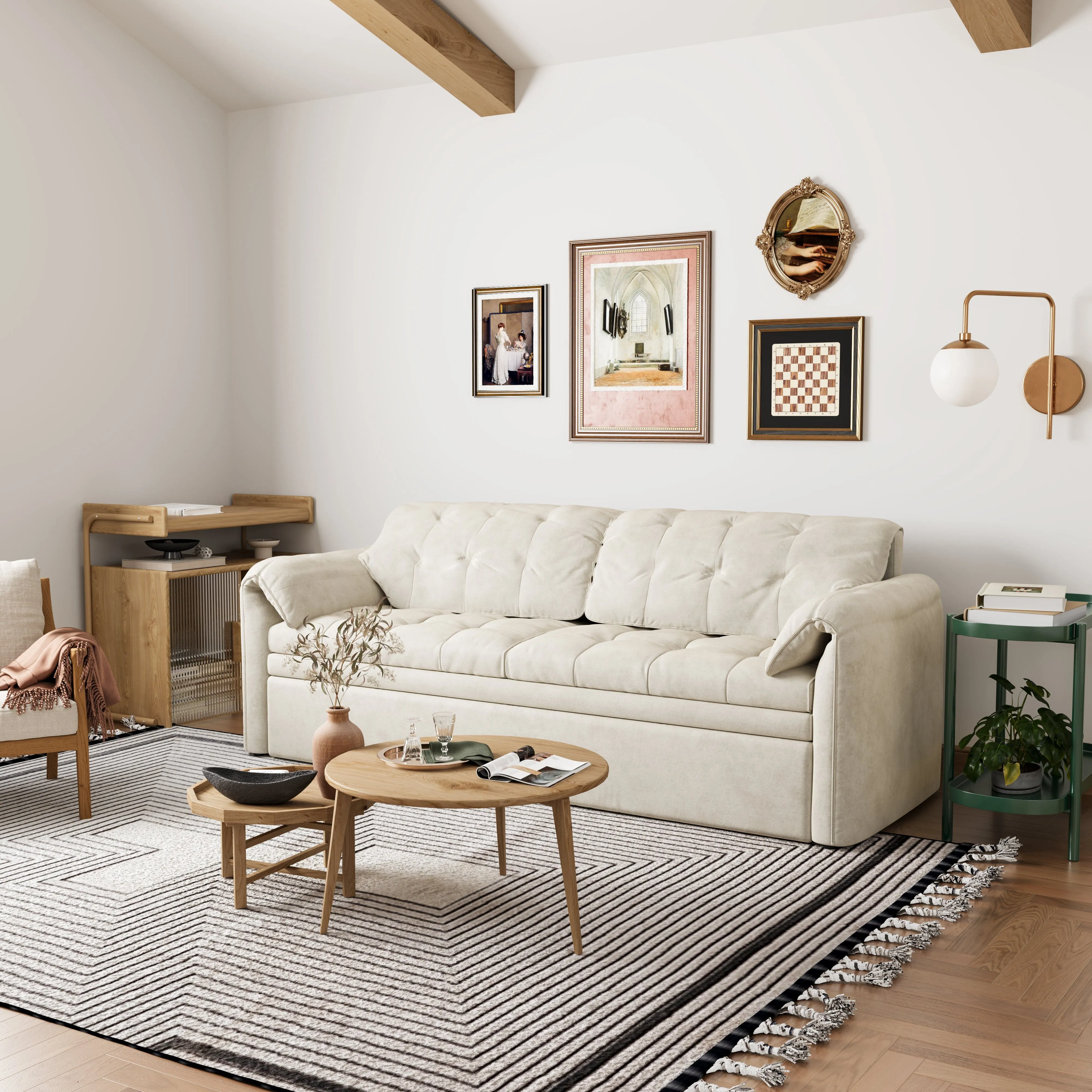 Folding Corner Sofa Bed with Storage - White image