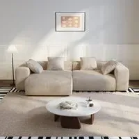 Modular Chaise Sofa with Wide Seat - Beige, Corduroy