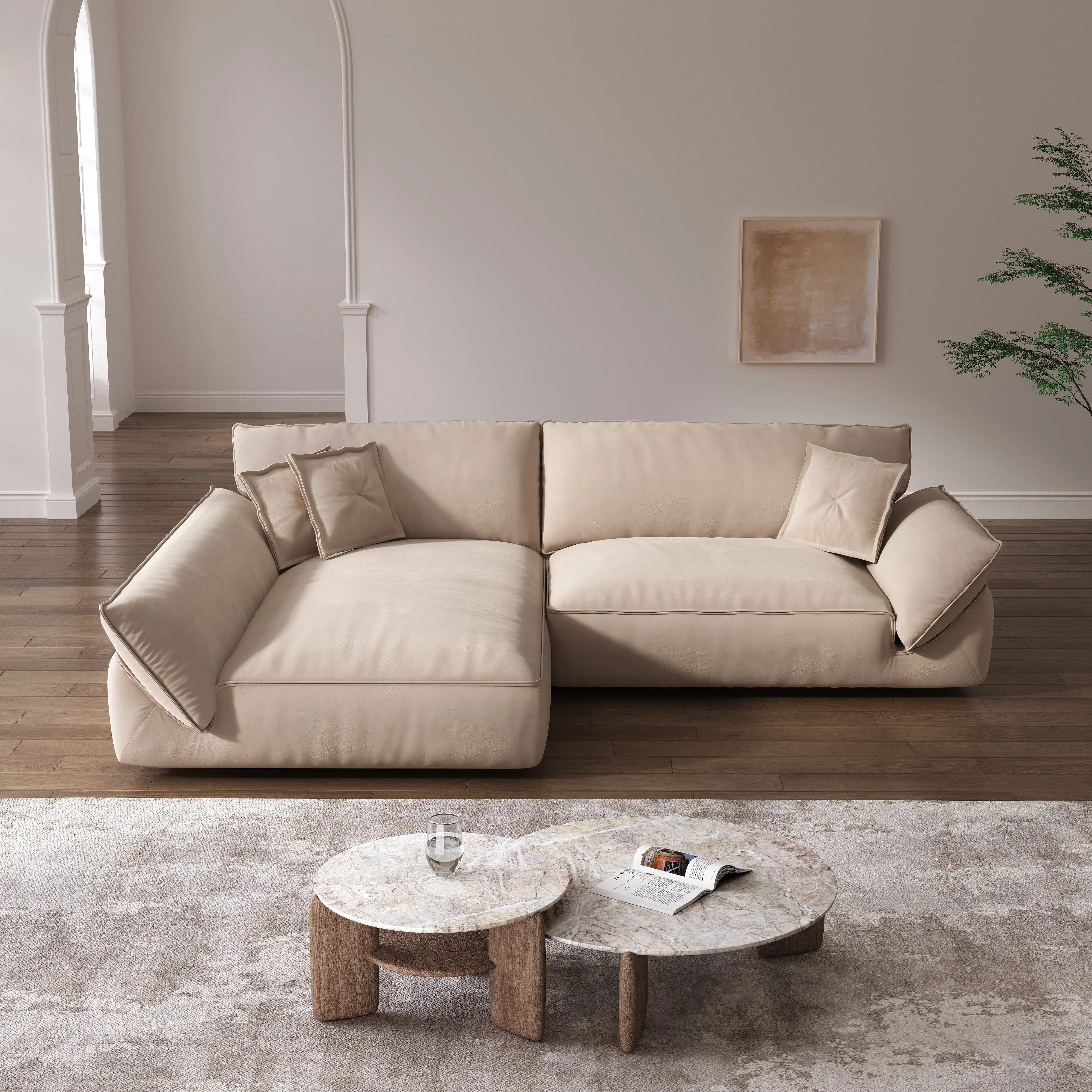 Modular Corner Sofa with Storage - Beige, Fabric