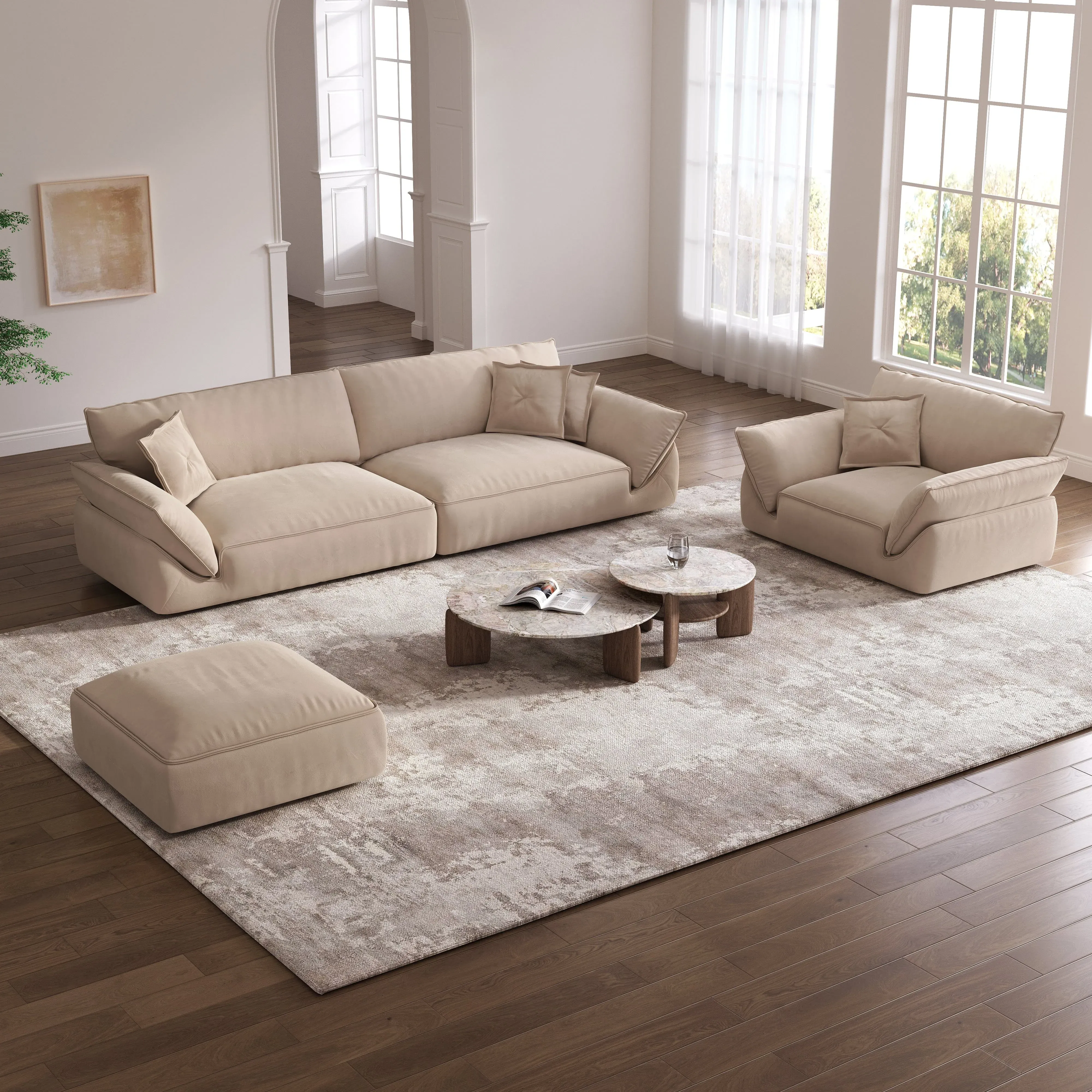 Modular Corner Sofa with Storage - Beige, Fabric