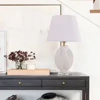 3D Pod Table Lamp with Fabric Shade - White, Ceramic