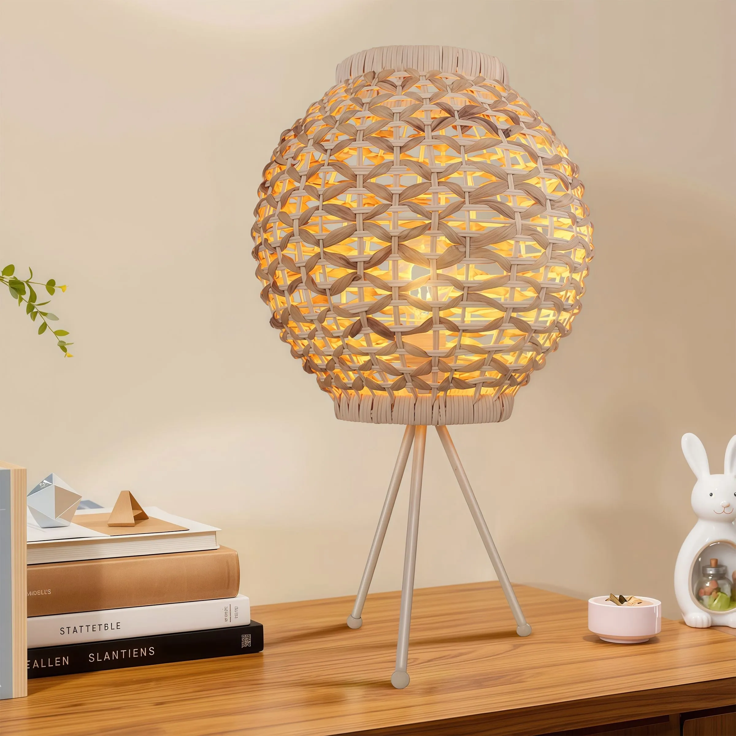 Ball-Shaped Table Lamp with LED - Natural, Rattan image