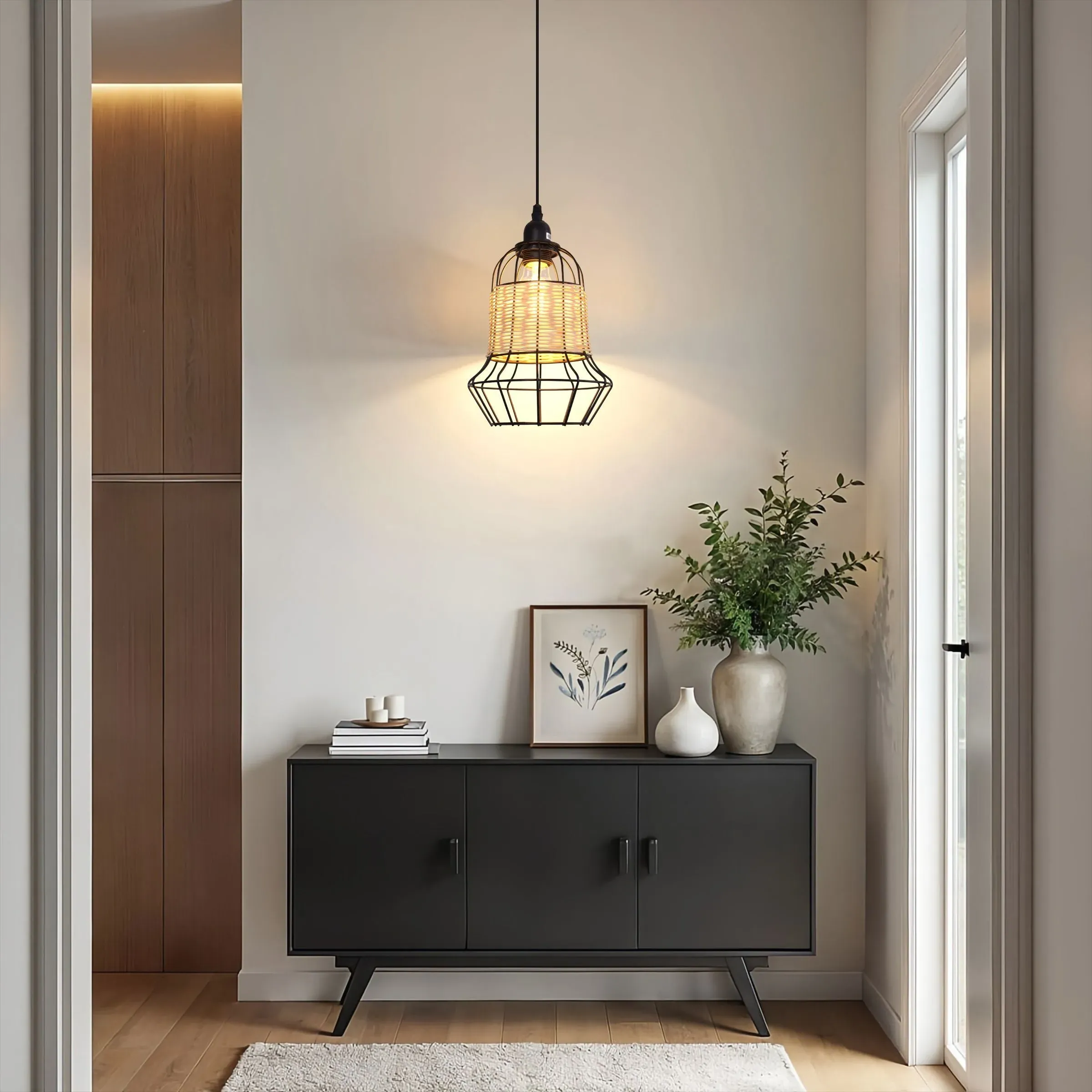 Basket Pendant Light with Adjustable Height - Natural