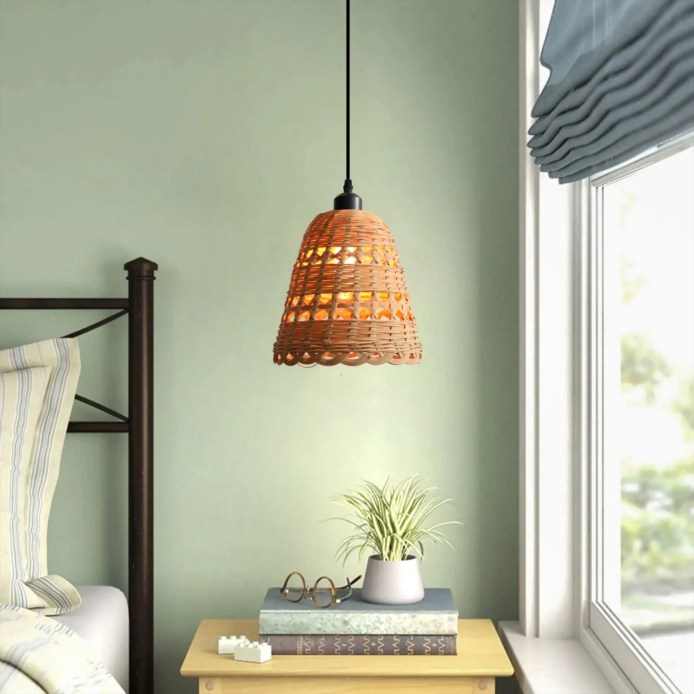 Bell-Shaped Pendant Light Handwoven - Natural, Bamboo image