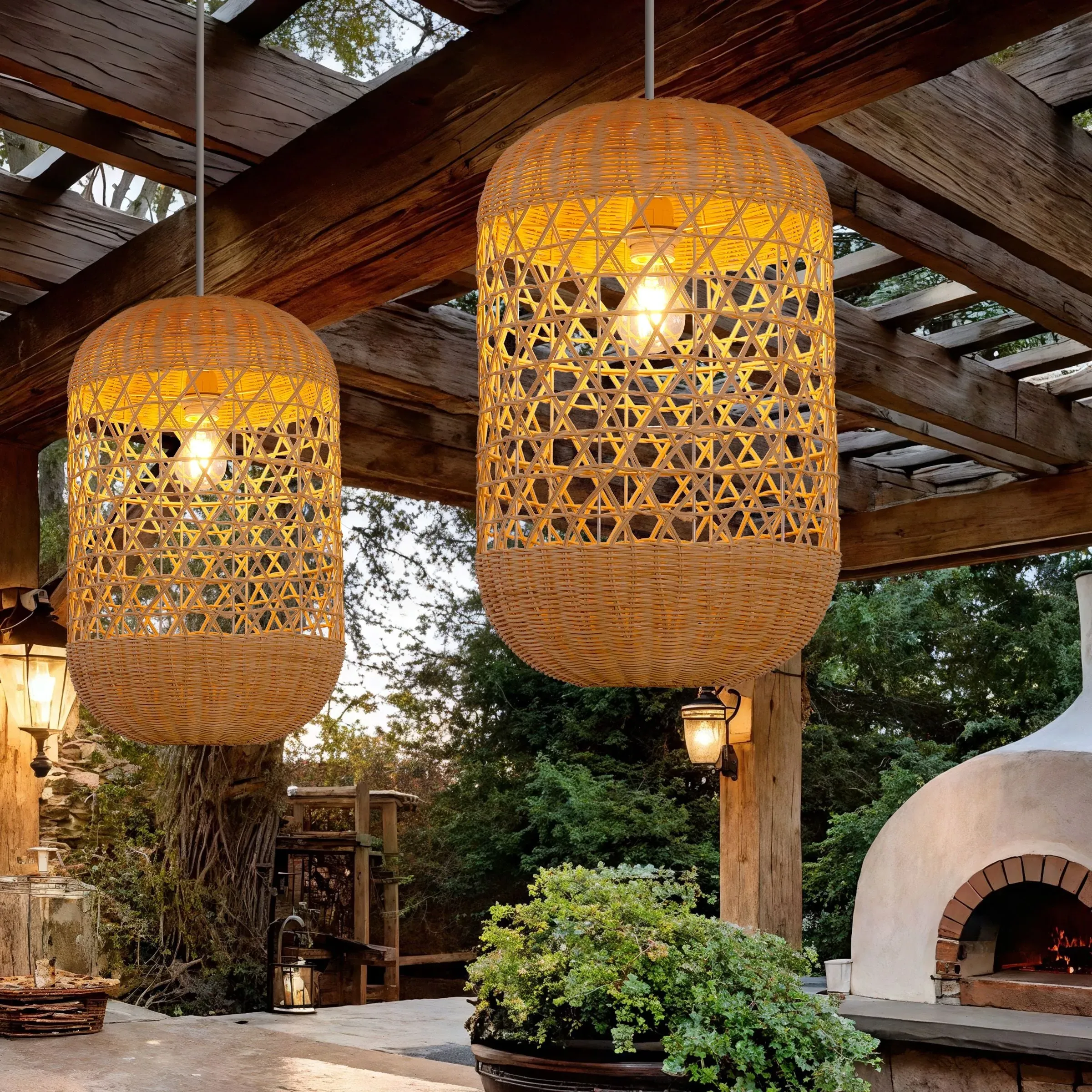 Capsule Pendant Light with Handwoven - Natural, Rattan
