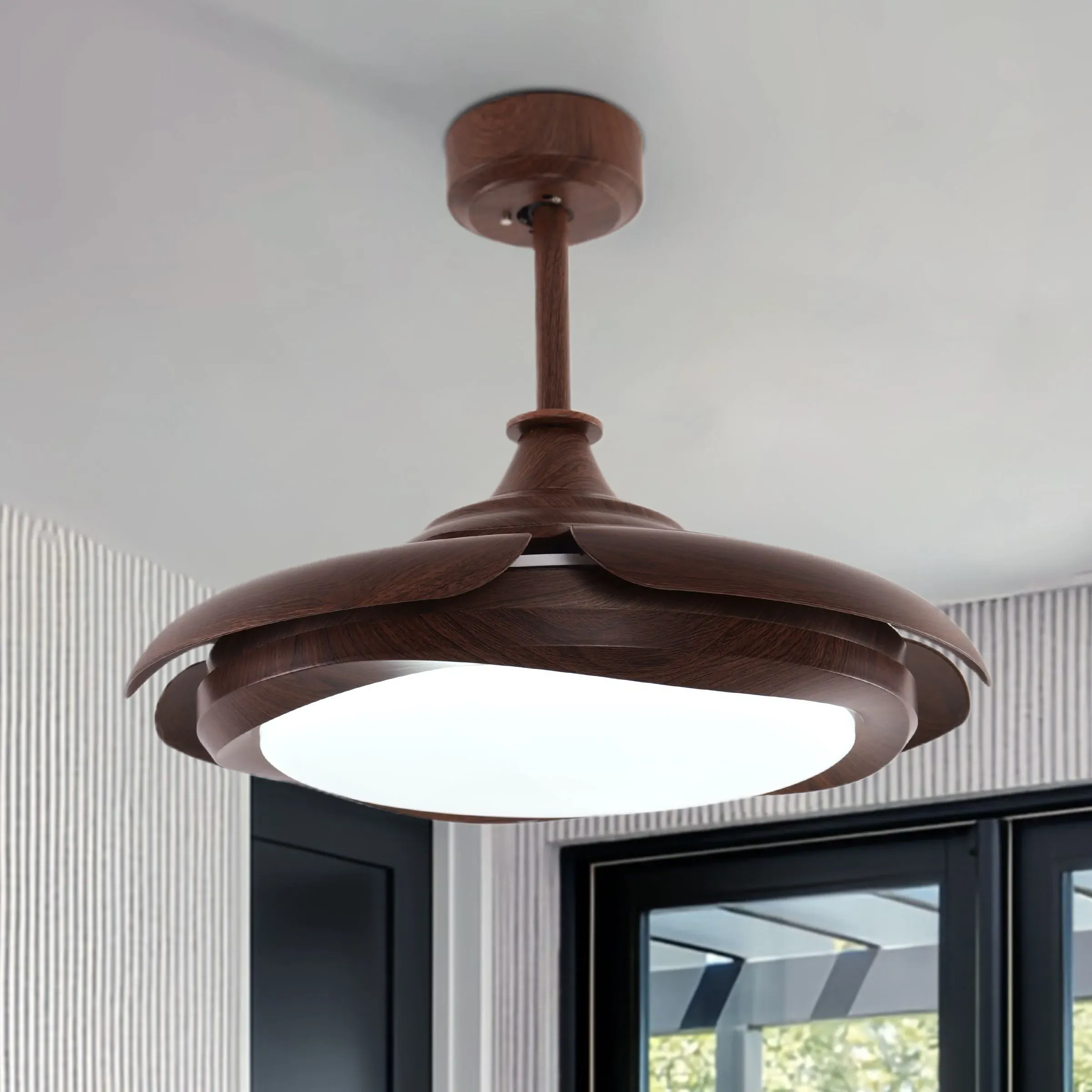 Ceiling Fan with Light & Remote - Brown, Iron
