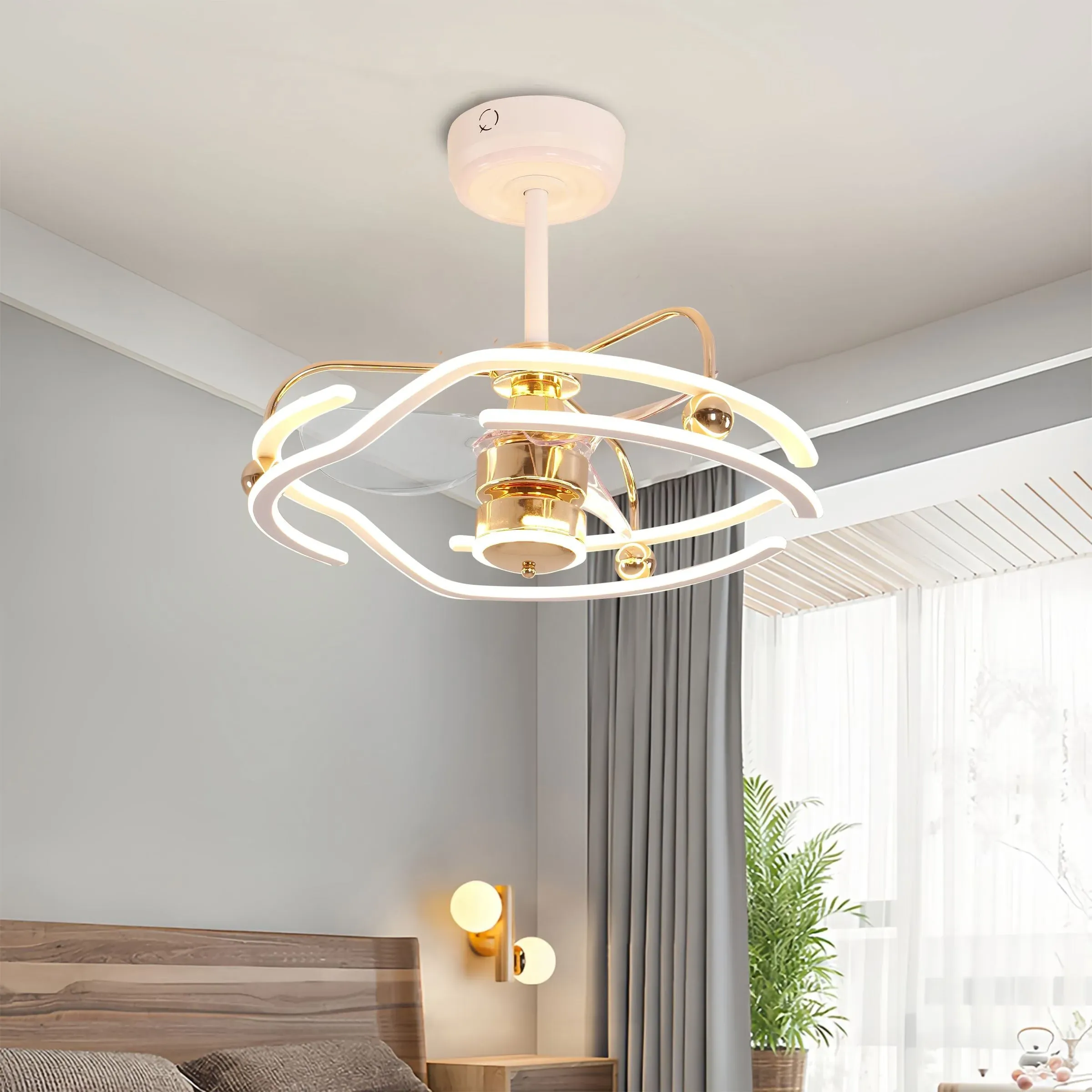 Ceiling Fan with Light Remote Control - White Gold image