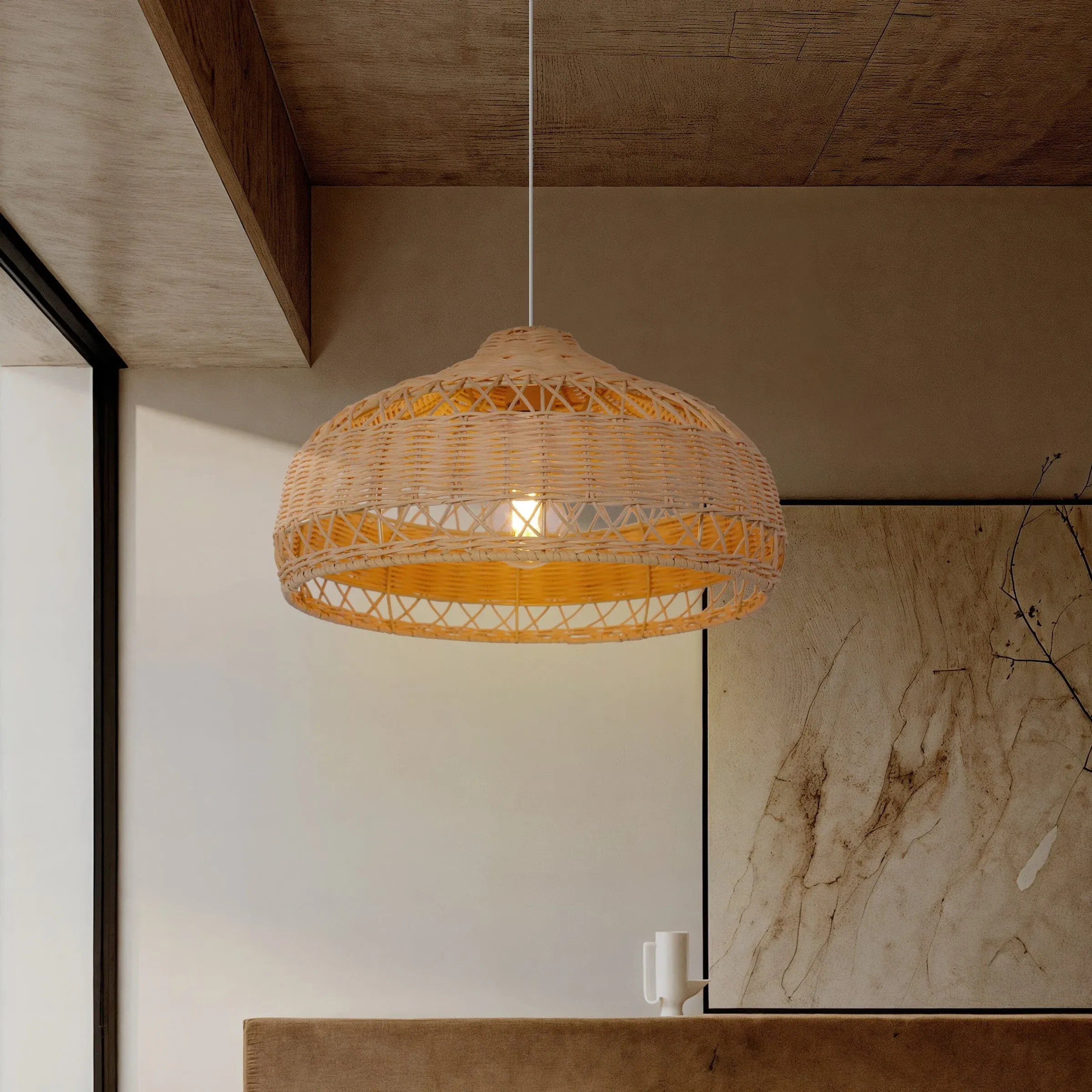 Cone Pendant Light with Adjustable Cord - Bamboo image
