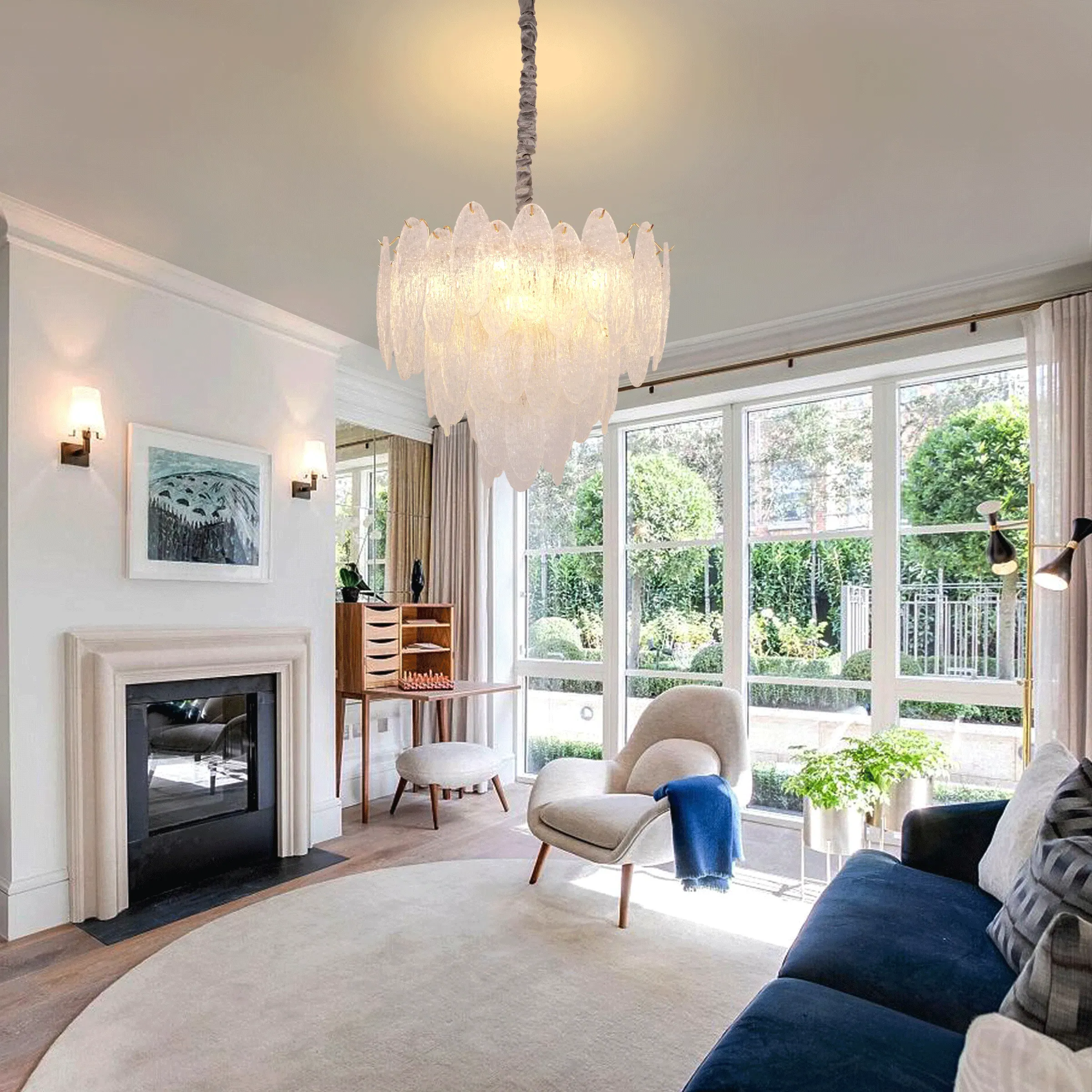 Crystal Ceiling Light with Glass Panels - Gold