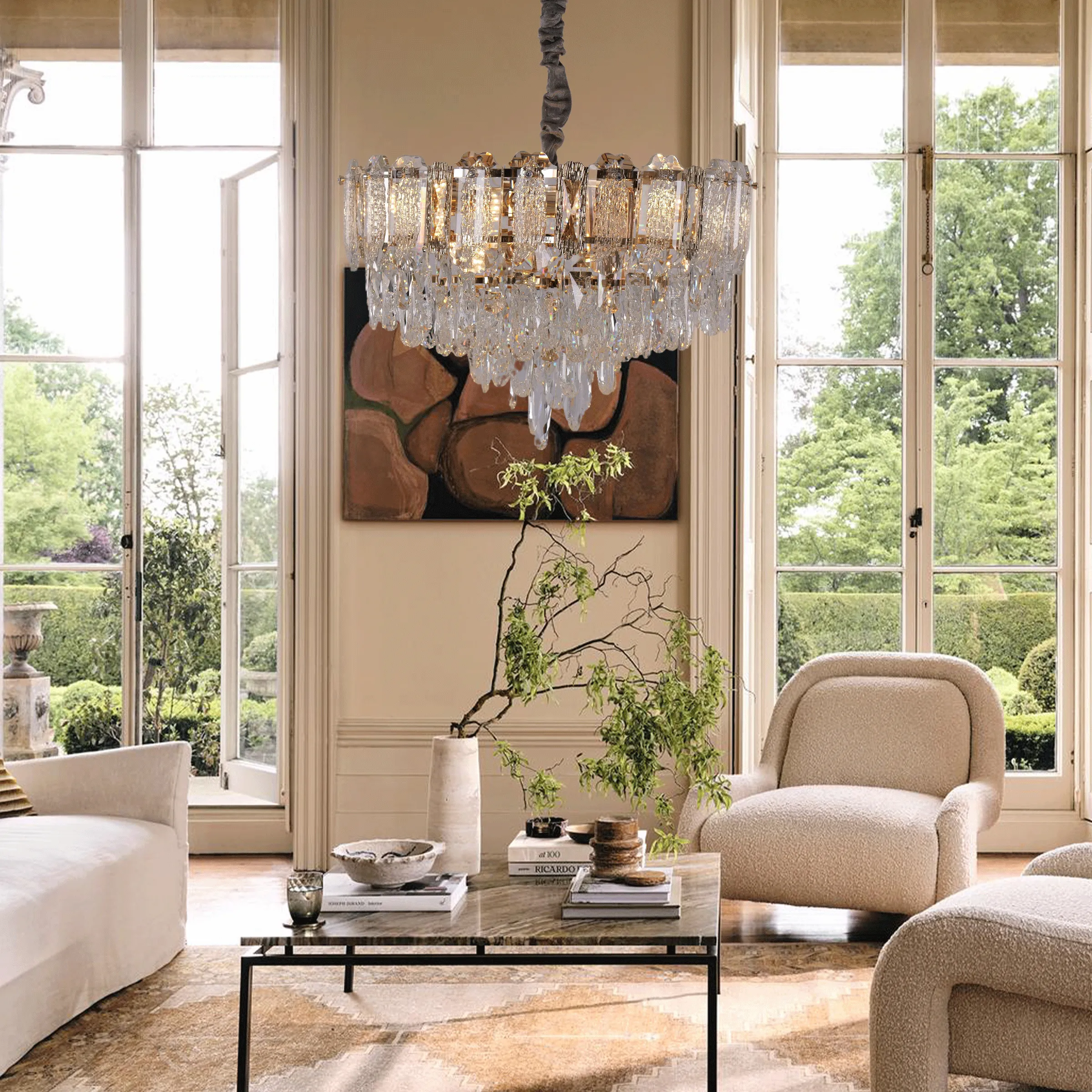 Crystal Chandelier with Adjustable Height - Gold image