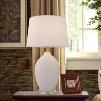 Diamond Pattern Table Lamp - White, Ceramic