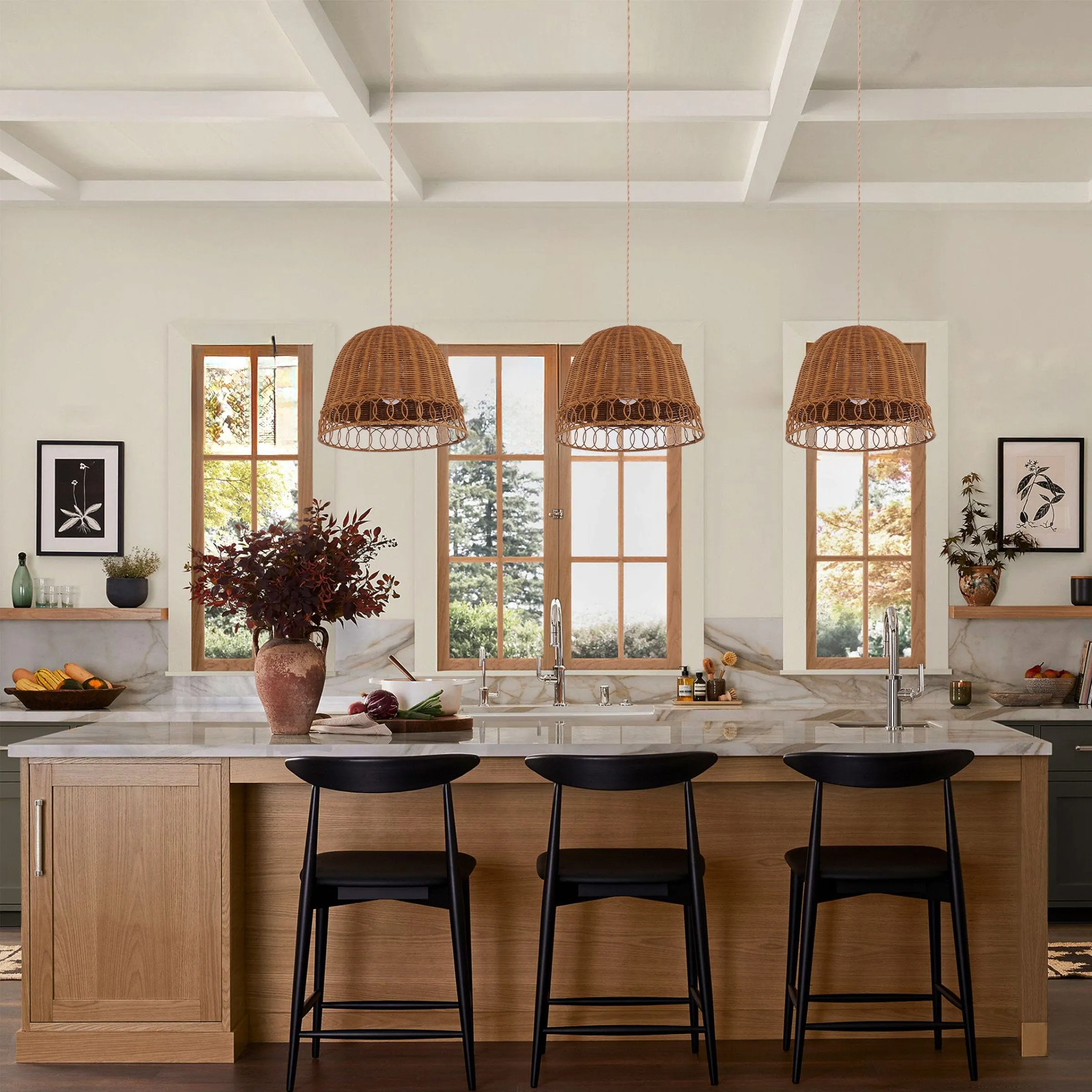 Dome Pendant Light Handwoven - Brown, Rattan