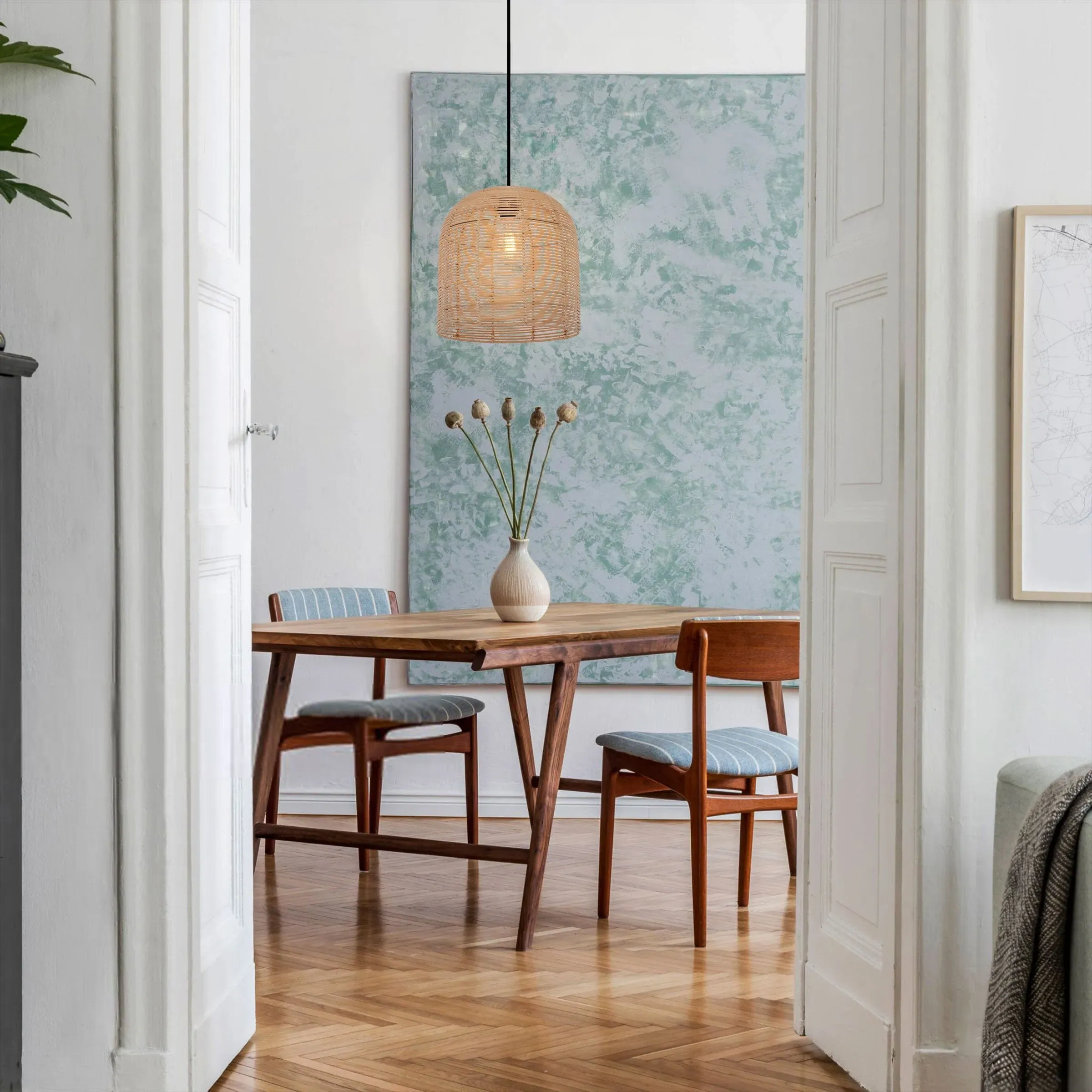 Dome Pendant Light Handwoven - Brown, Rattan