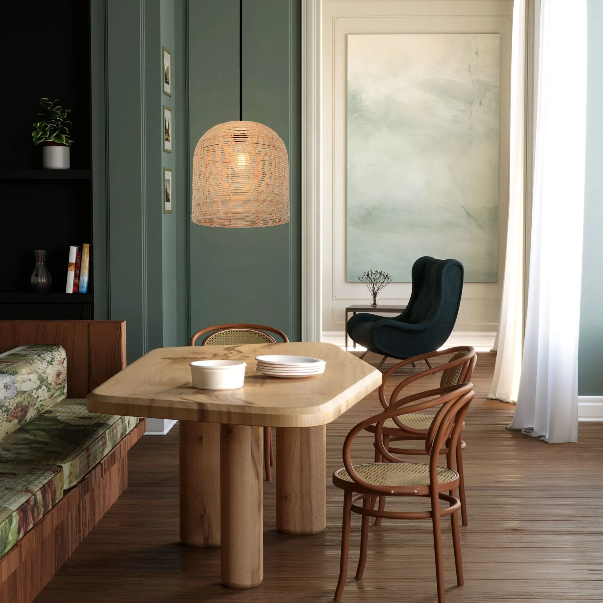 Dome Pendant Light Handwoven - Brown, Rattan image