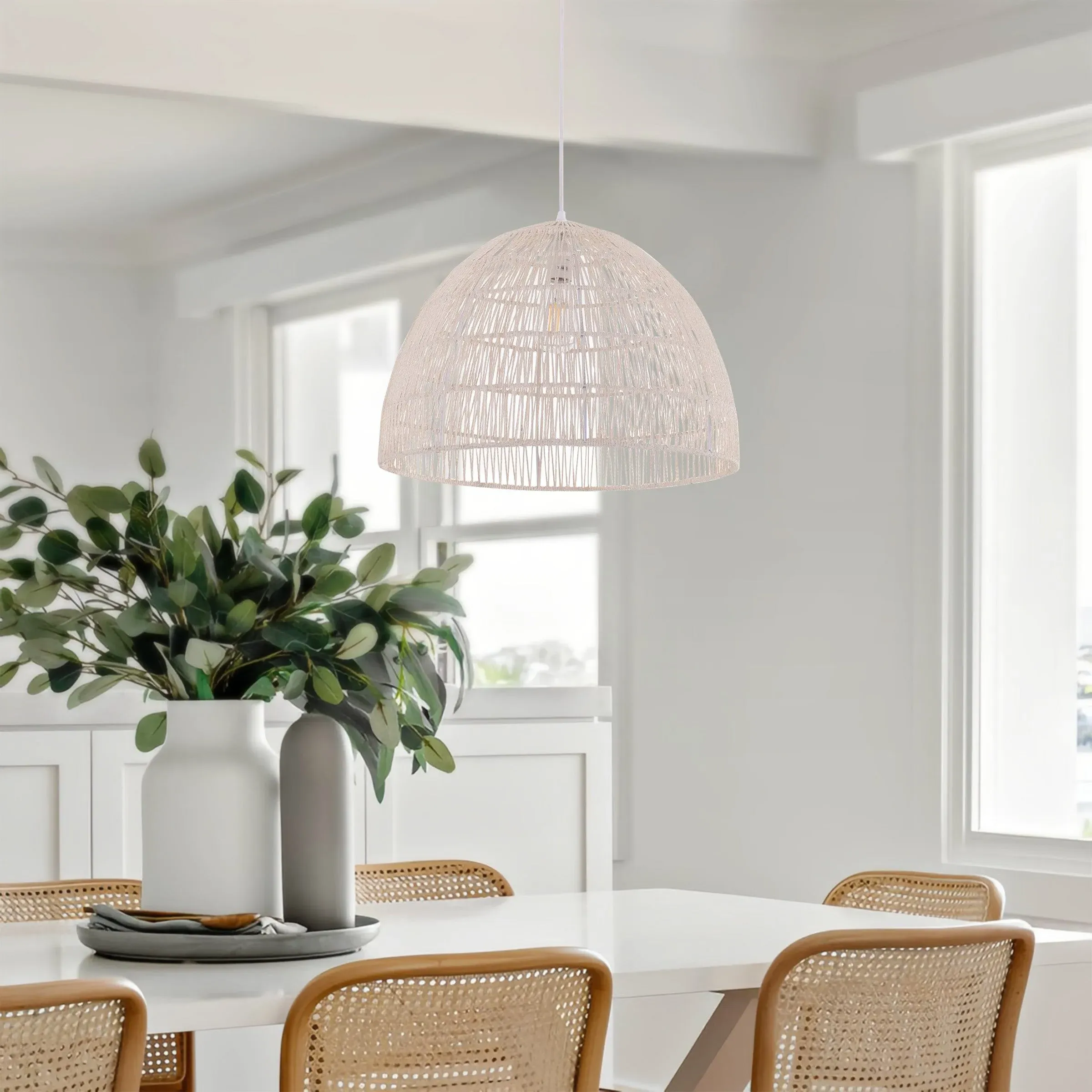 Dome Pendant Light Handwoven - White, Paper Rope