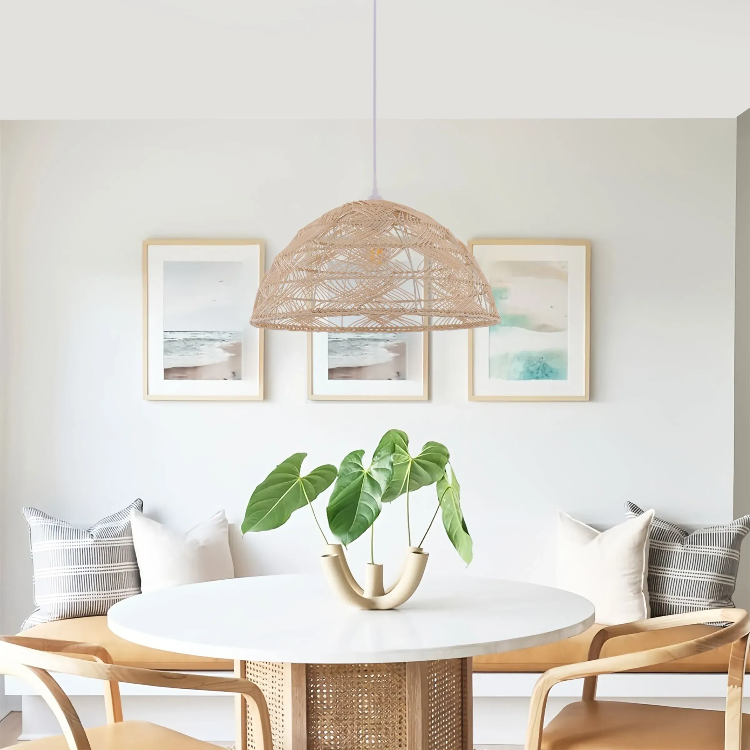 Dome Pendant Light with Adjustable Cord - Natural, Rattan