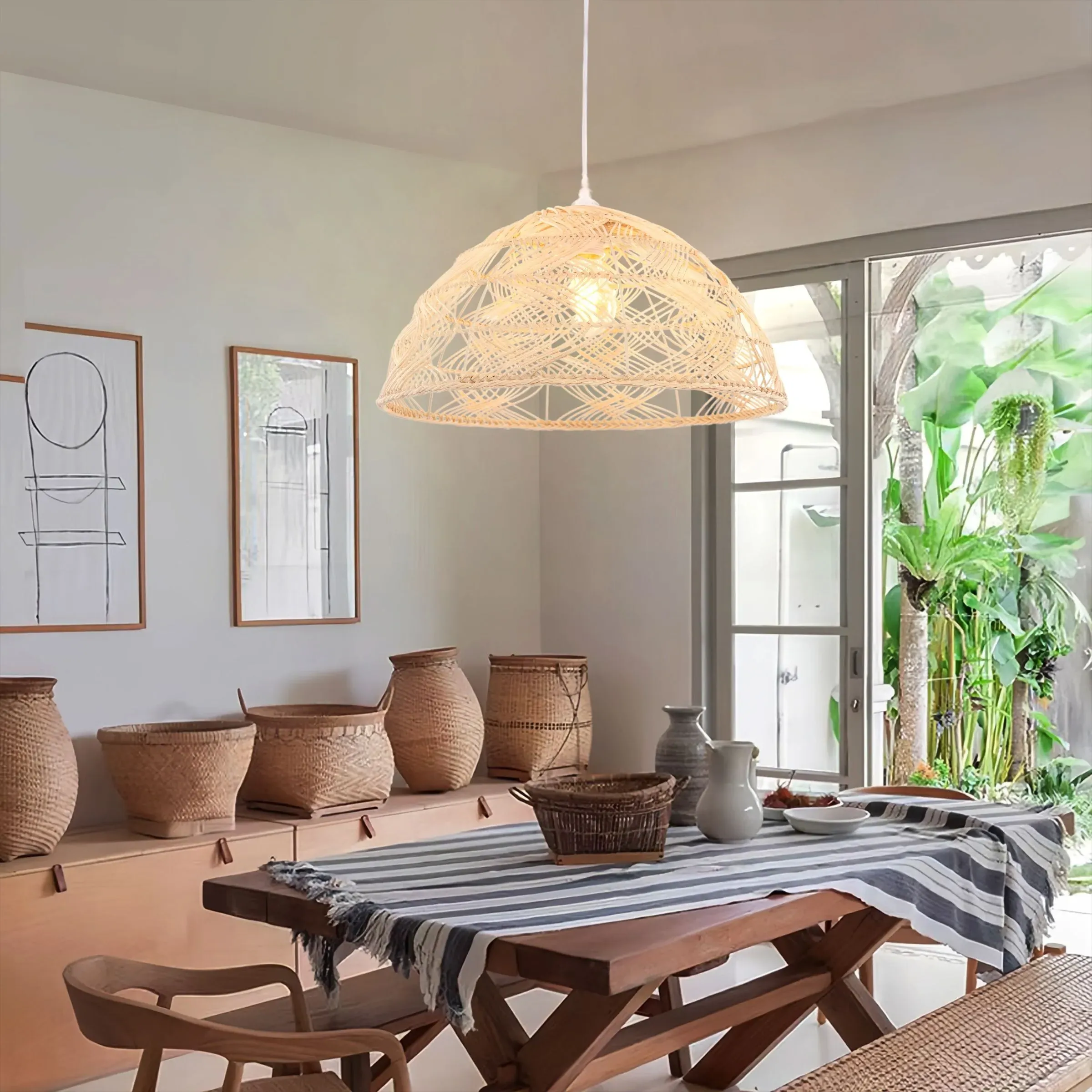 Dome Pendant Light with Adjustable Cord - Natural, Rattan image