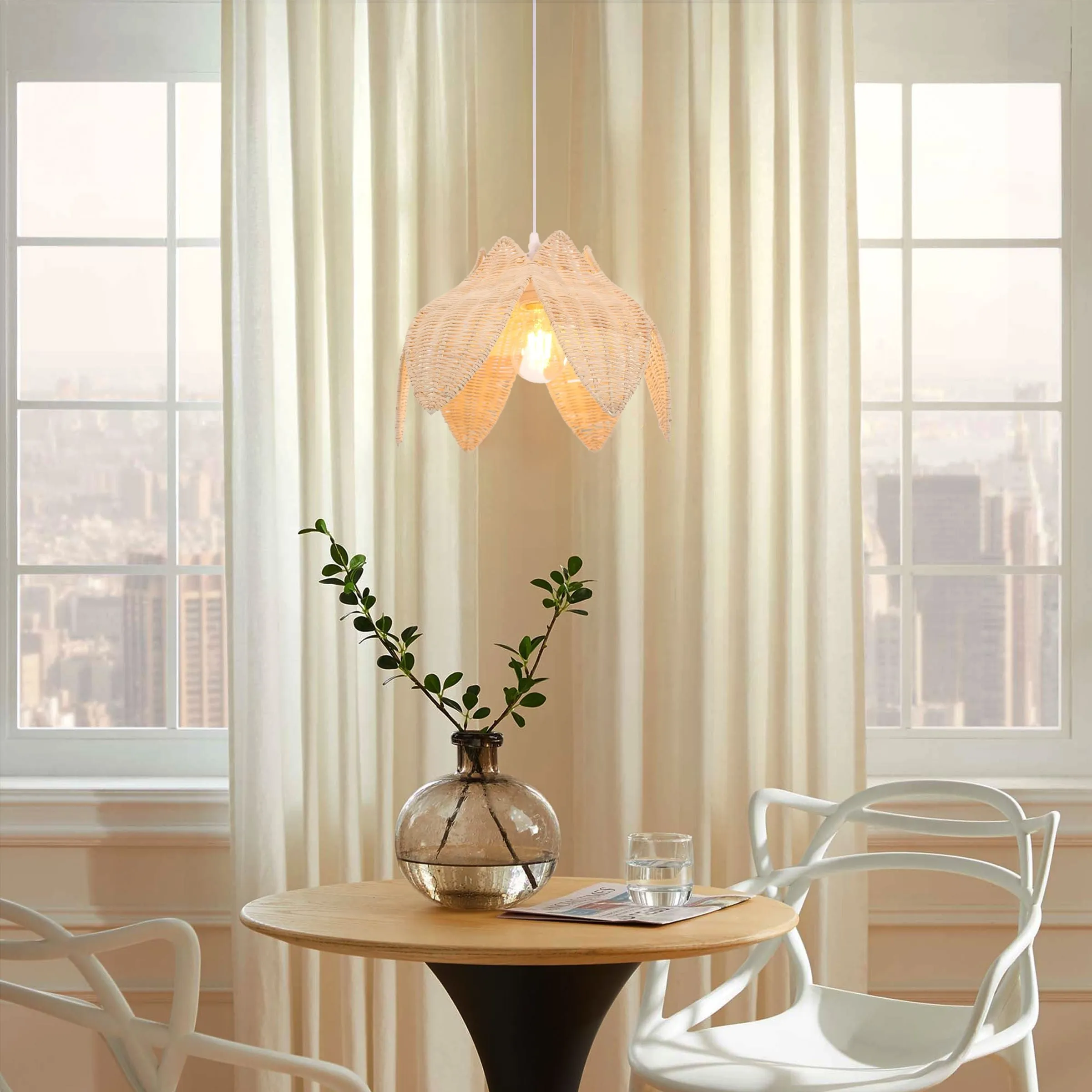 Dome Pendant Light with Adjustable Cord - Natural, Rattan image