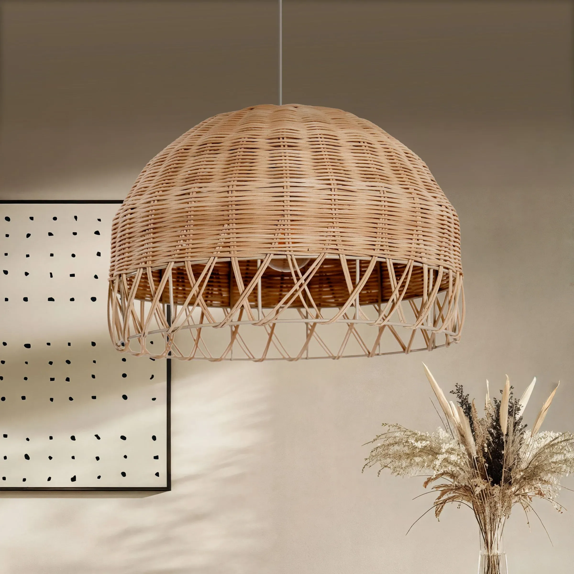 Dome Pendant Light with LED Bulb - Natural, Rattan image