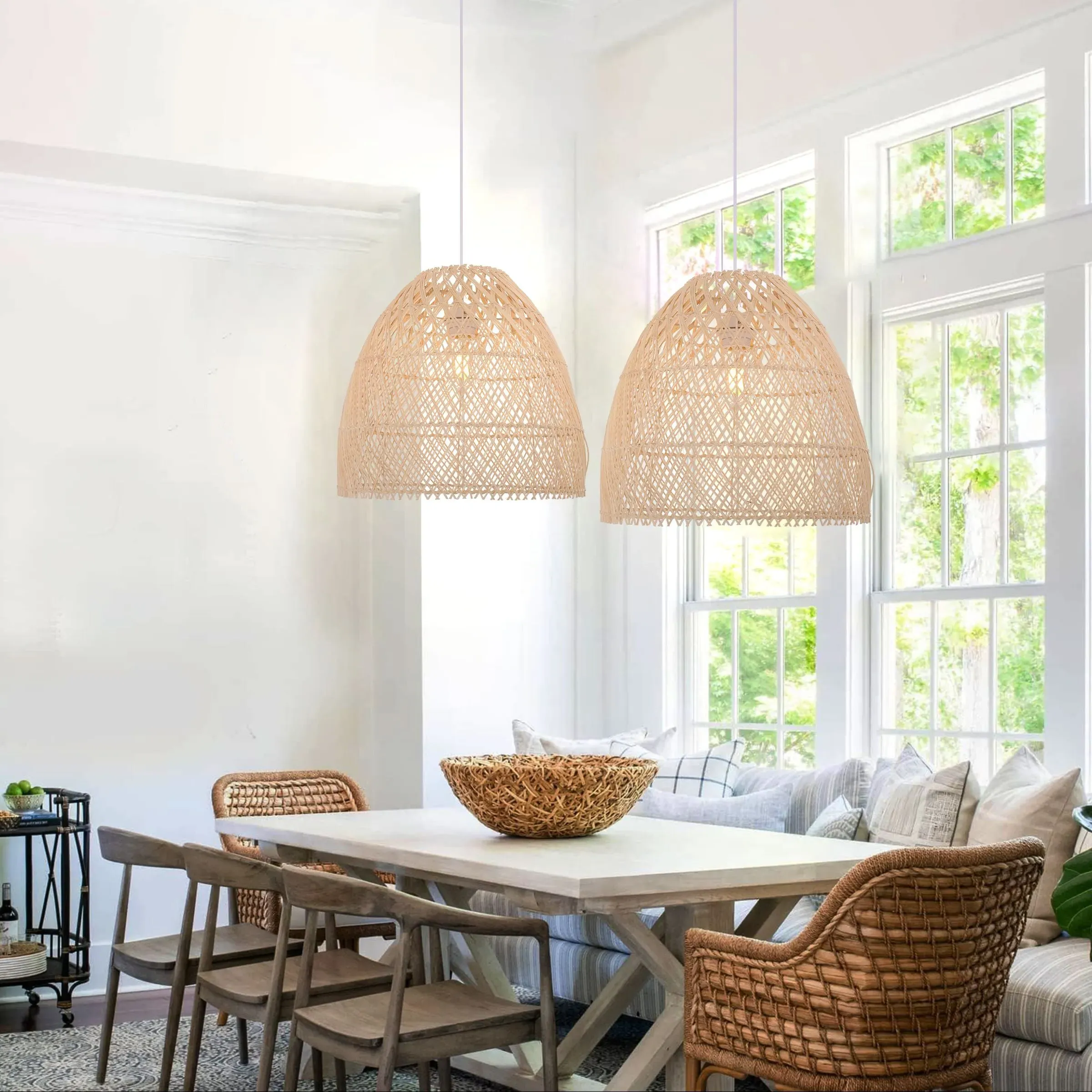 Dome Pendant Light with LED - Natural, Rattan