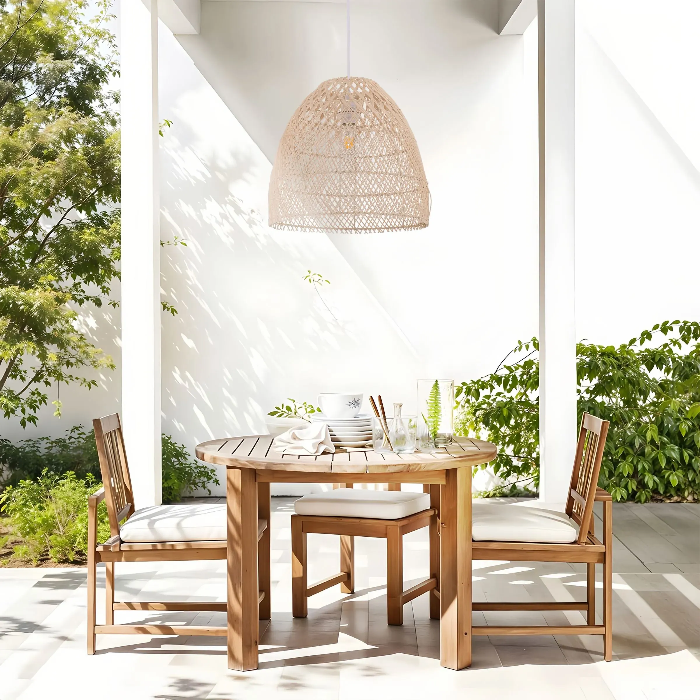 Dome Pendant Light with LED - Natural, Rattan