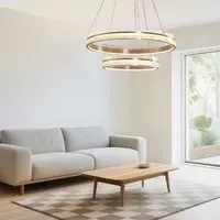 Dual-Ring LED Pendant Light - Gold, Crystal