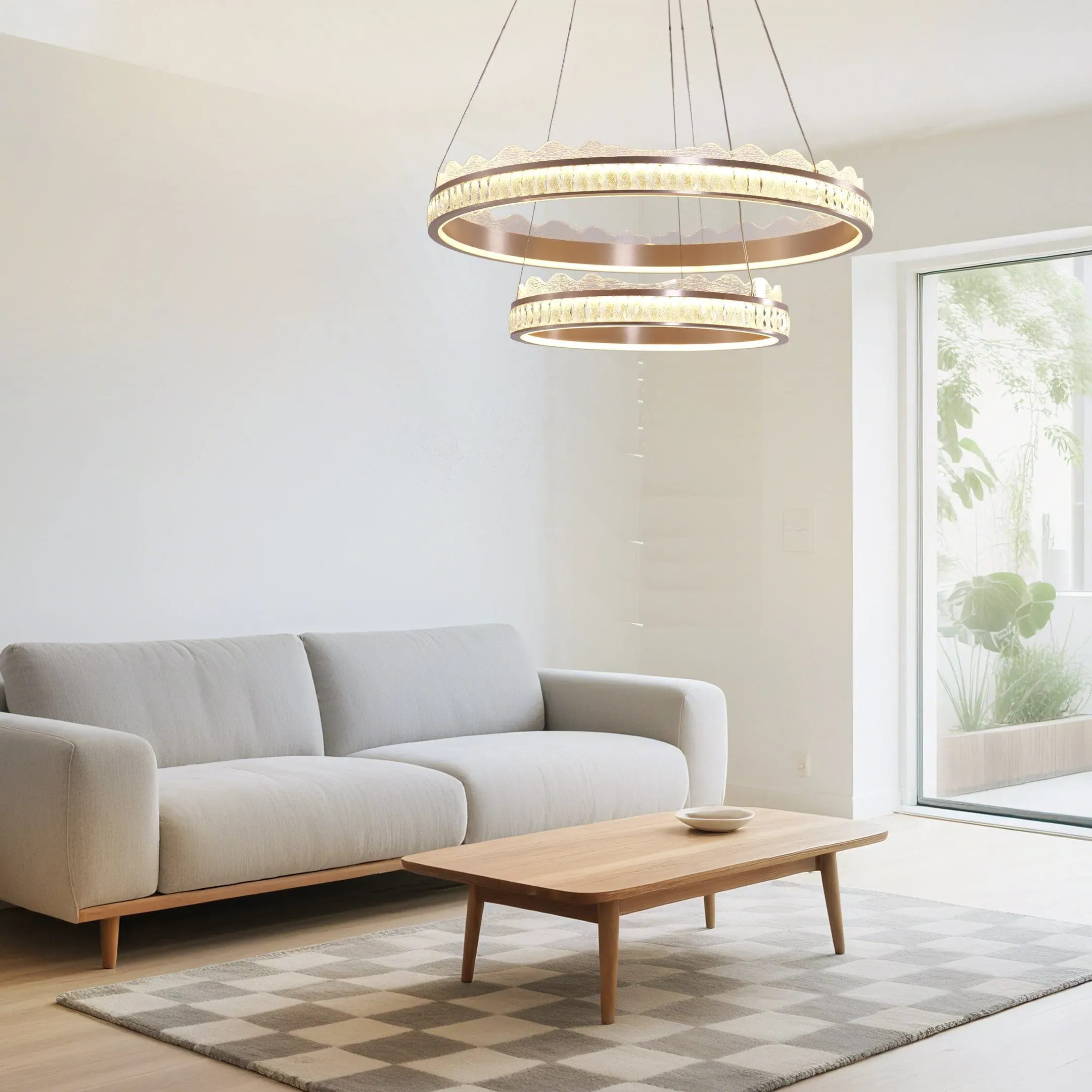 Dual-Ring LED Pendant Light - Gold, Crystal image