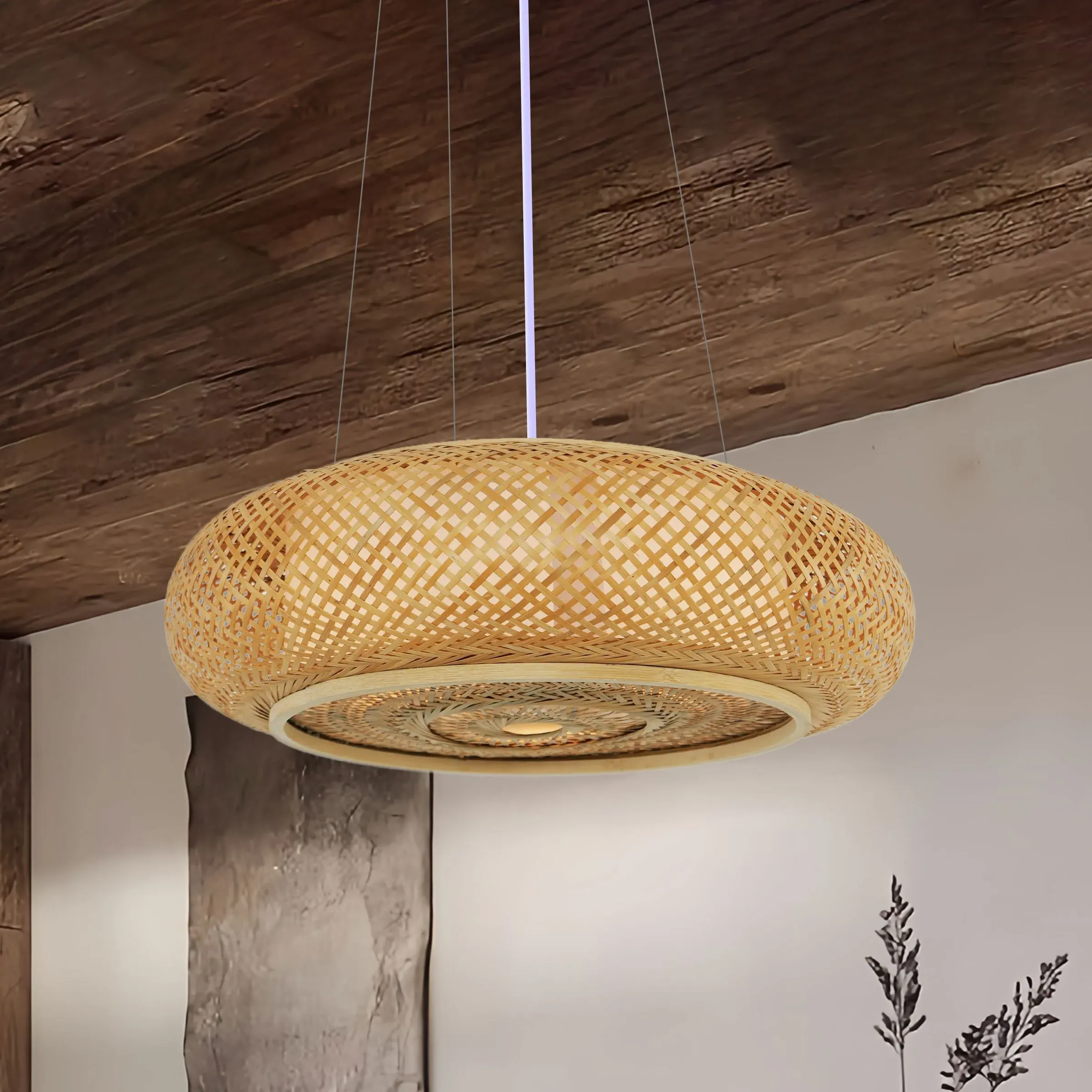 Flat Pendant Light with Dual Mount - Natural, Rattan image