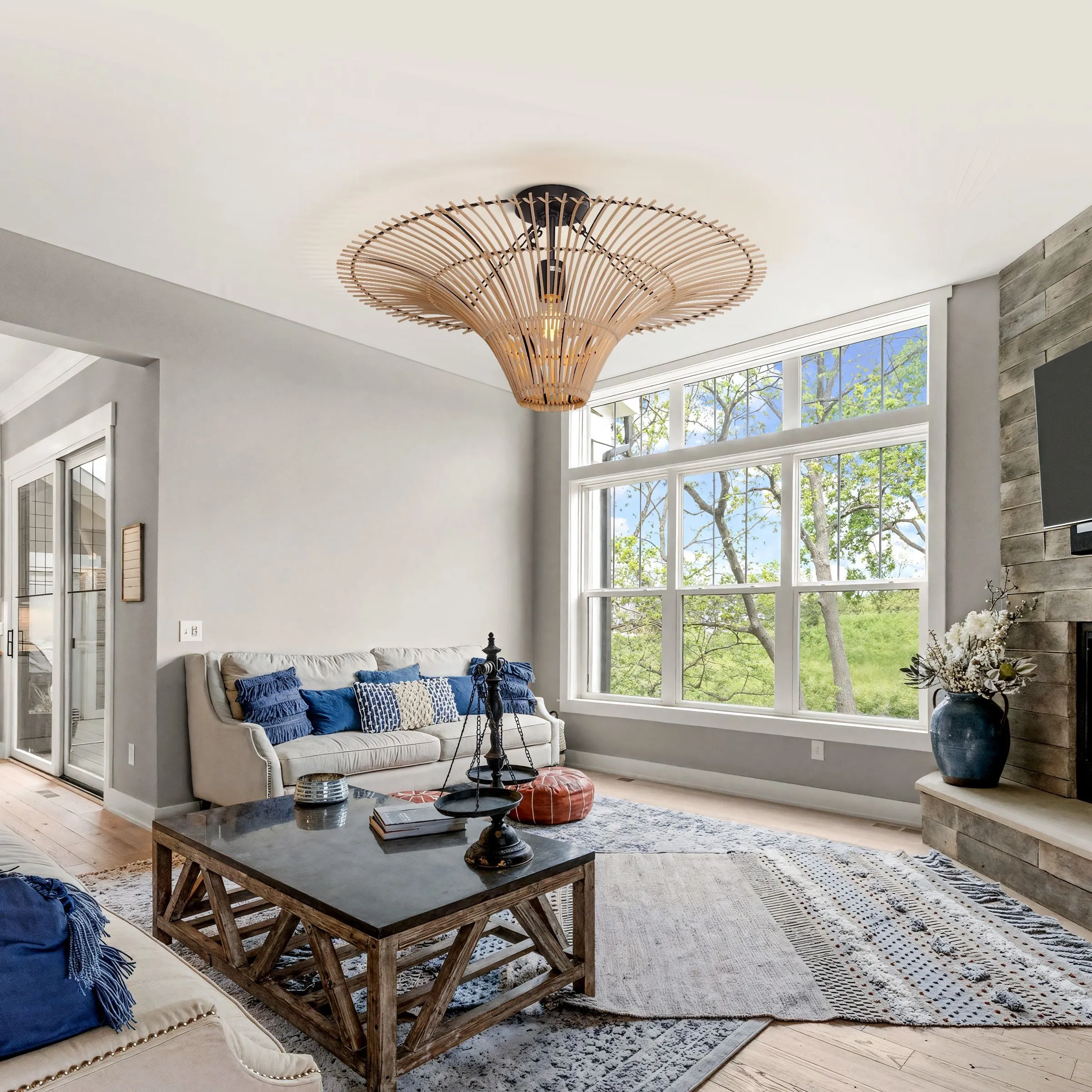 Flying Saucer LED Pendant Light - Natural, Rattan