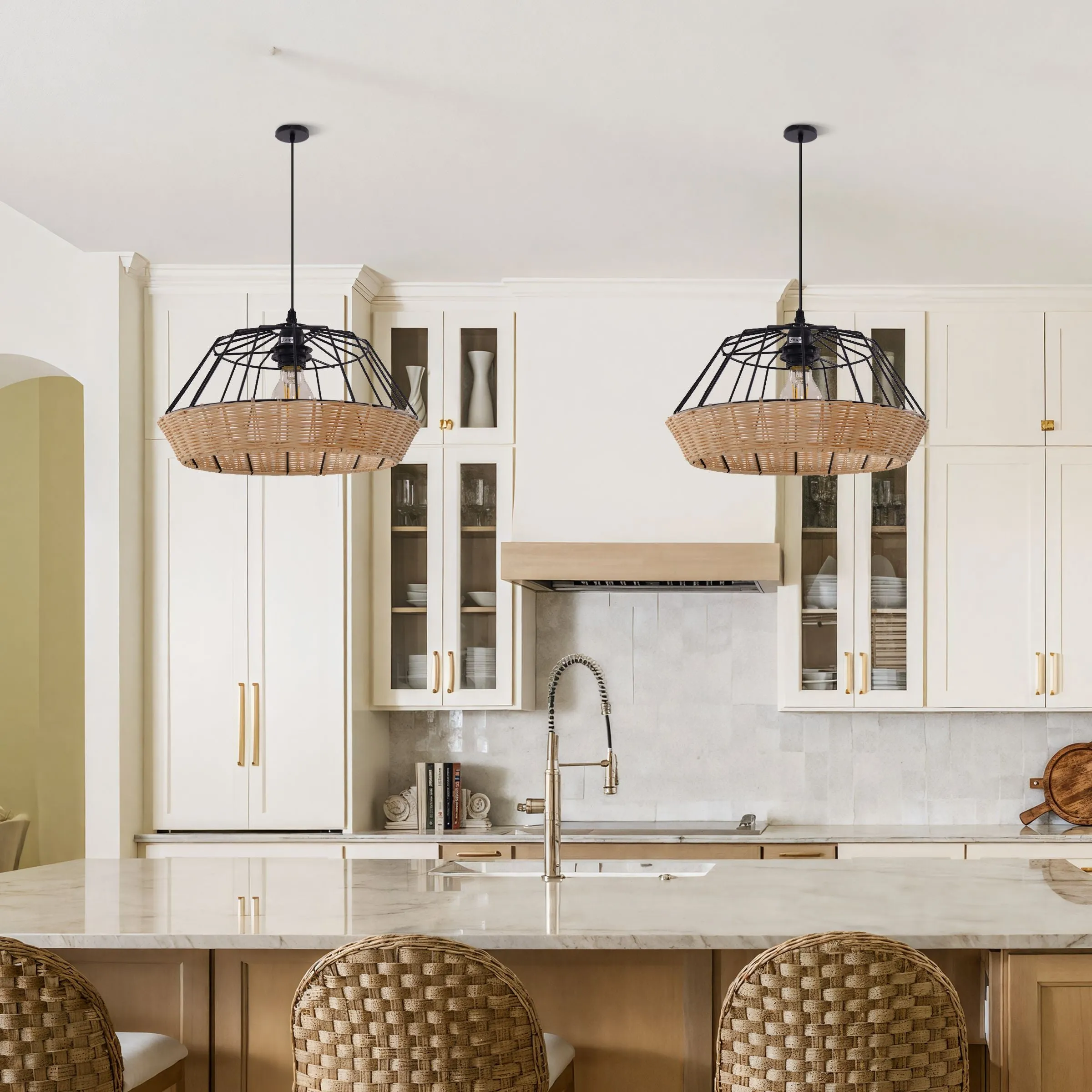 Geometric Pendant Light - Natural, Bamboo