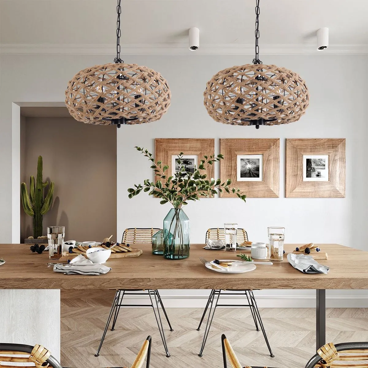 Globe Pendant Light with Rope Weave - Brown, Hemp