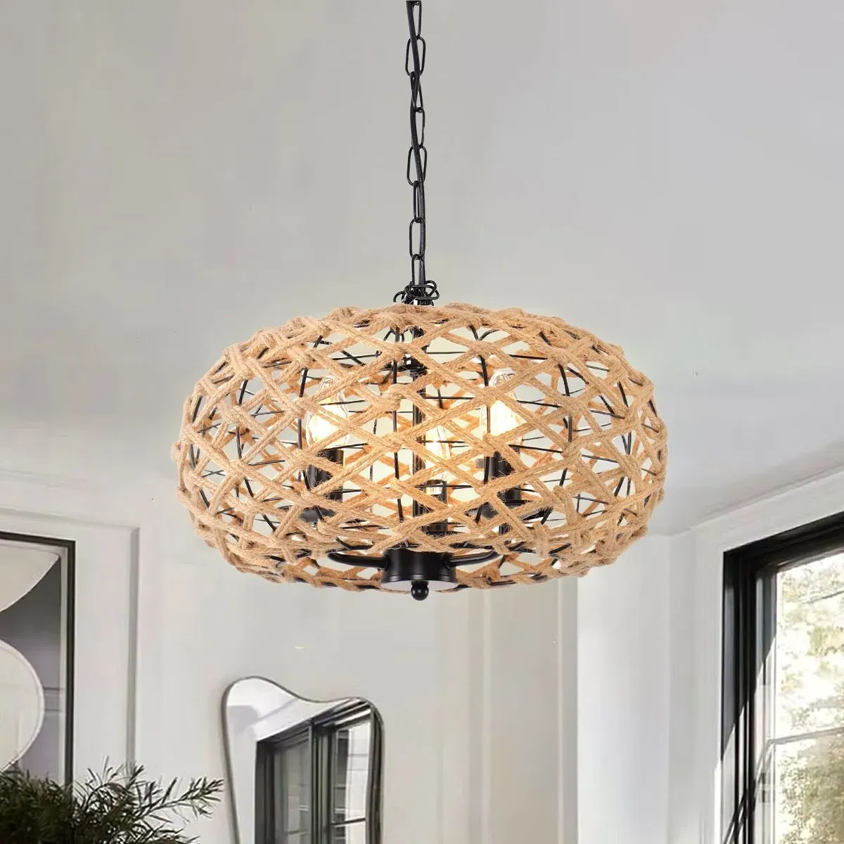 Globe Pendant Light with Rope Weave - Brown, Hemp image