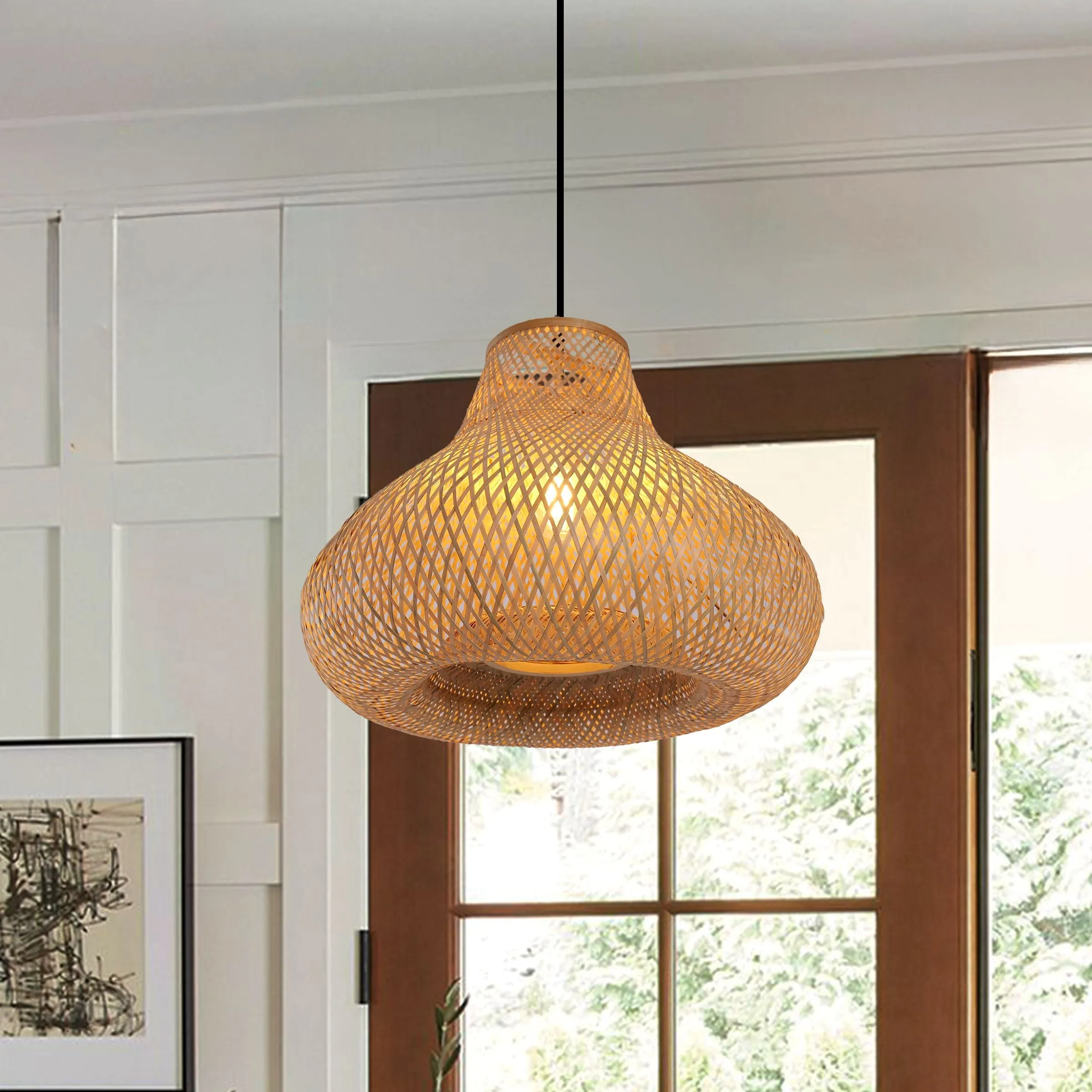 Gourd Pendant Light Handwoven - Natural, Bamboo image