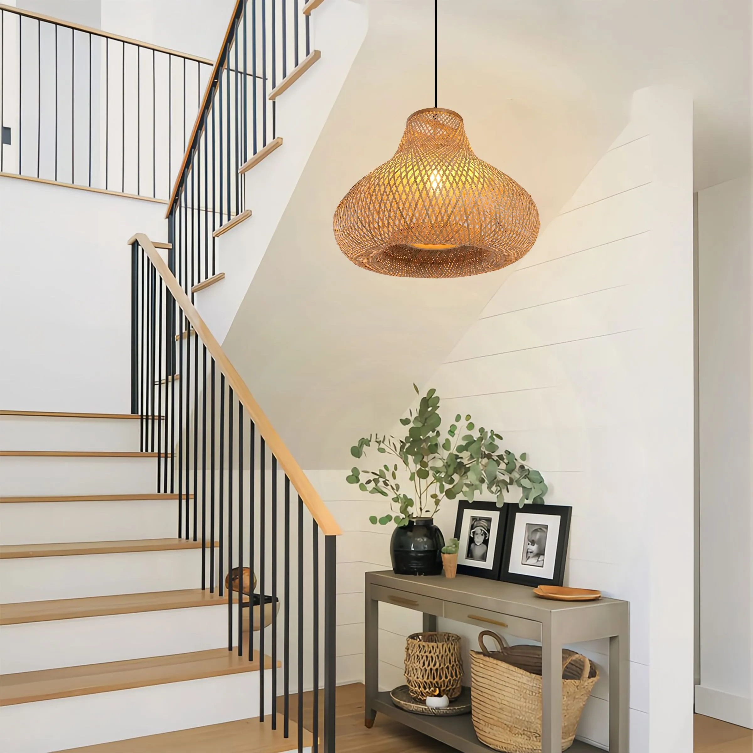 Gourd Pendant Light Handwoven - Natural, Bamboo image