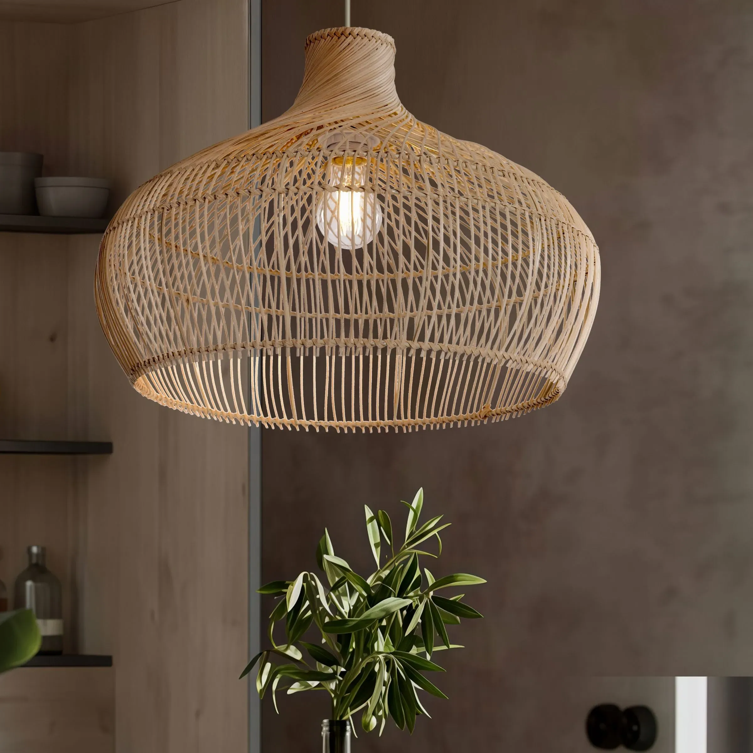 Gourd Pendant Light Handwoven - Natural, Rattan