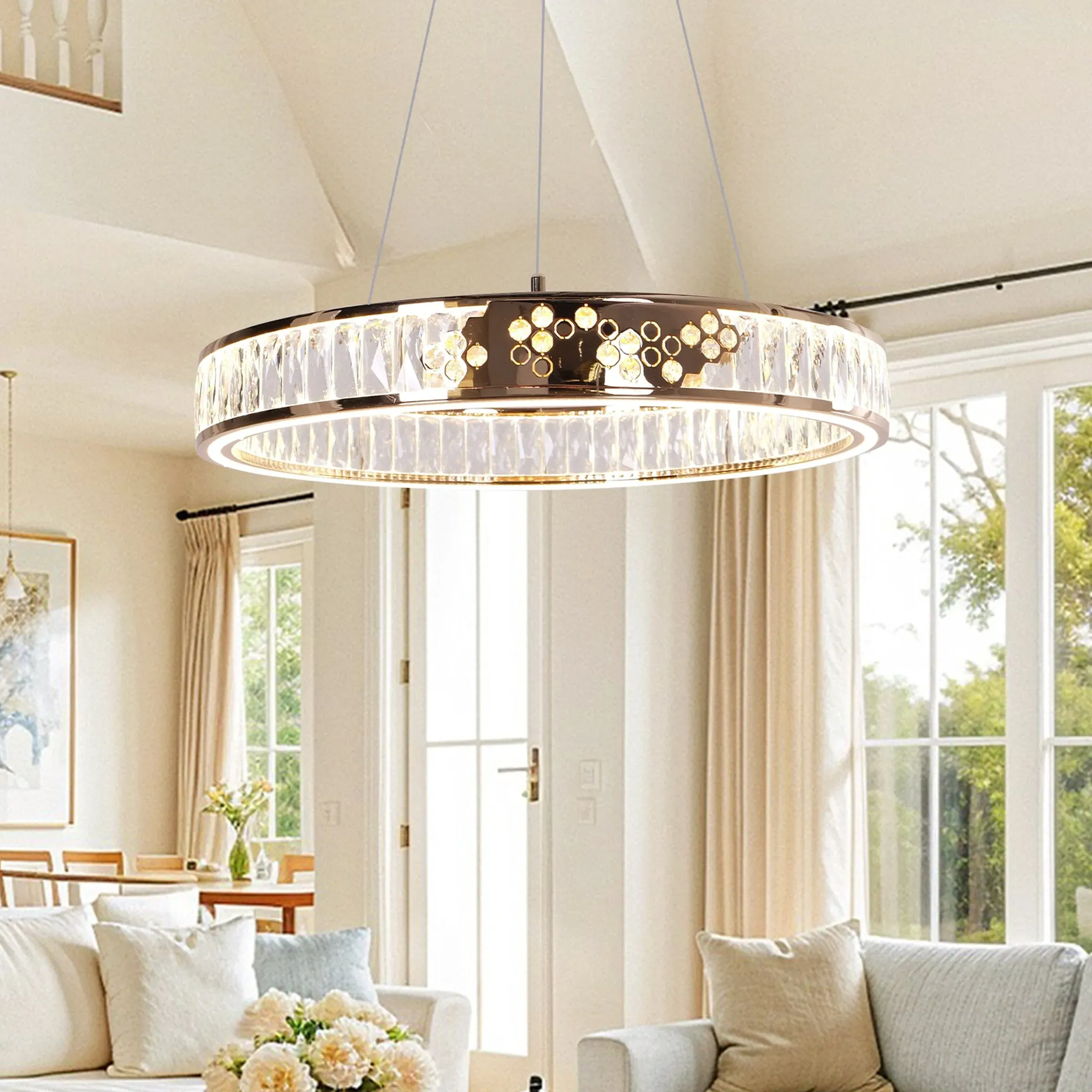 Halo Crystal Pendant Light with LED - Gold, Aluminum