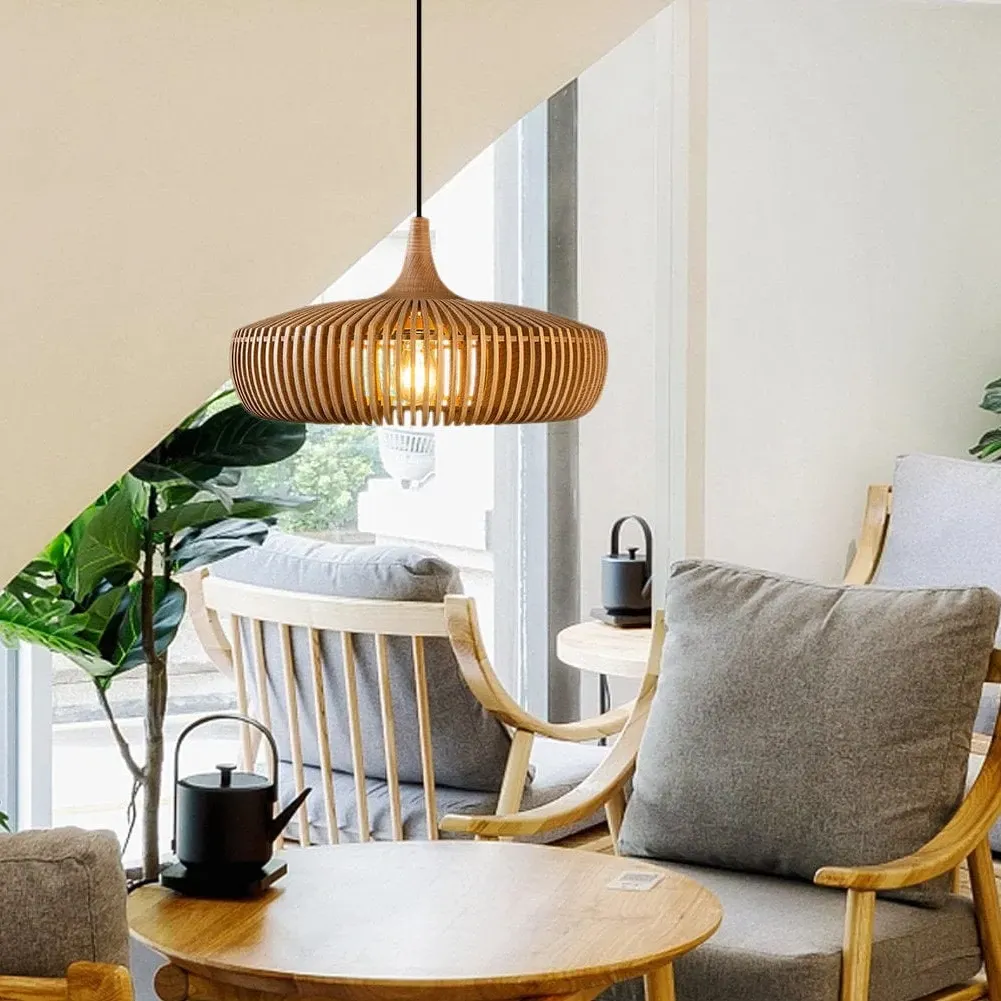 Handcrafted Pendant Light with Adjustable Cord - Wood