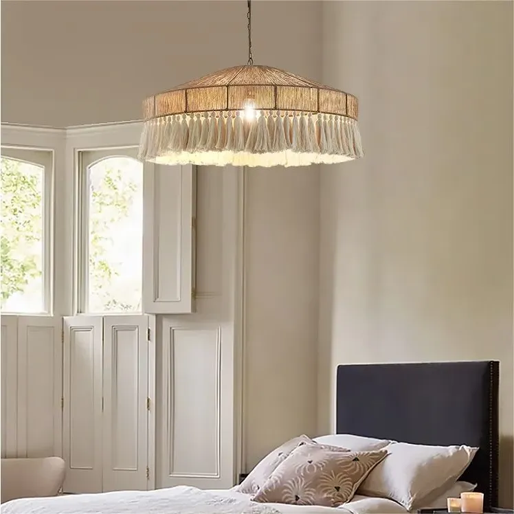 Handcrafted Pendant Light with Tassels - Hemp Rope