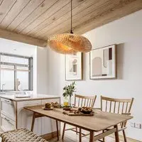 Handmade Pendant Light with Woven Shade - Brown, Bamboo