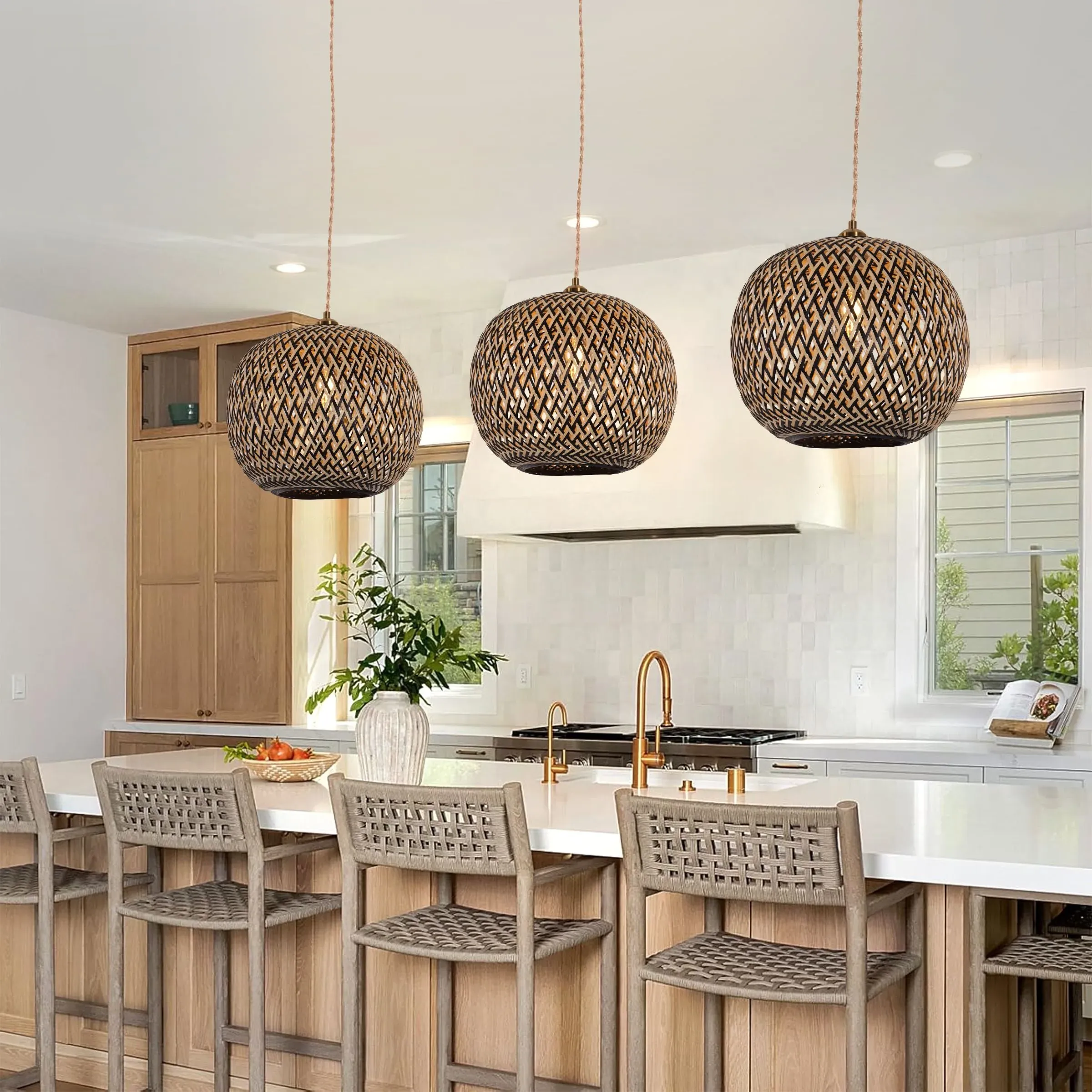 Handwoven Pendant Light - Black, Bamboo