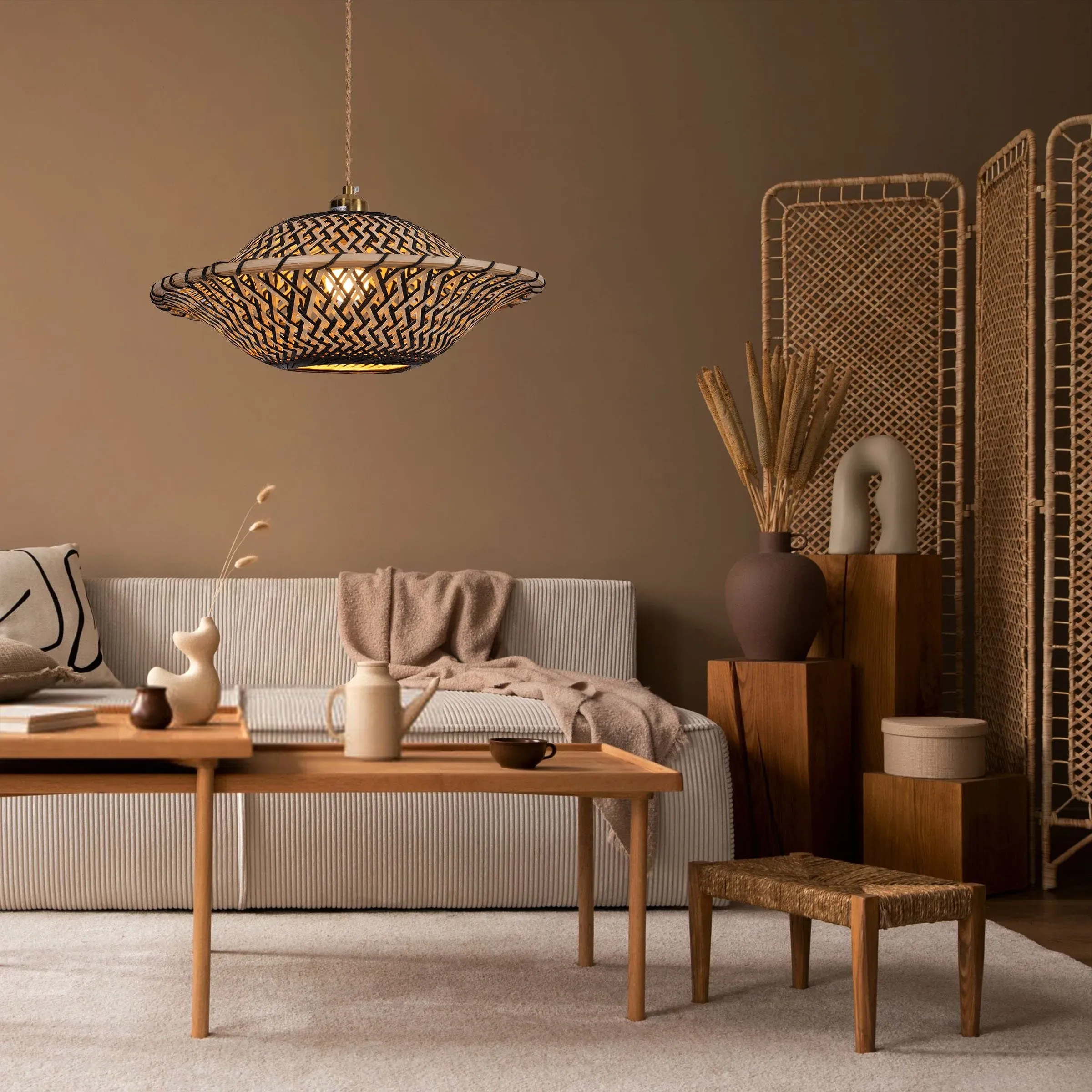 Handwoven Pendant Light - Brown, Bamboo