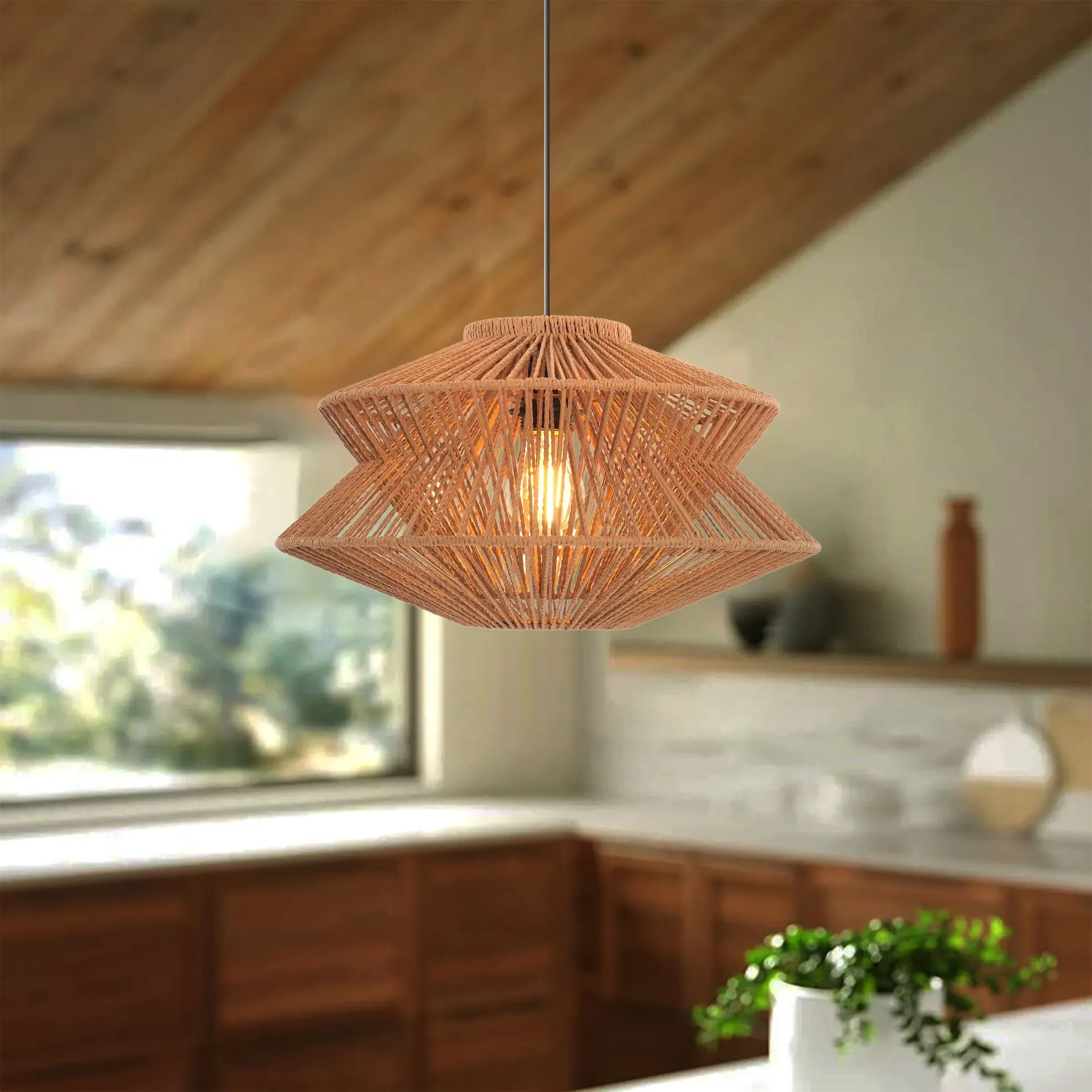 Handwoven Pendant Light - Khaki, Paper Rope